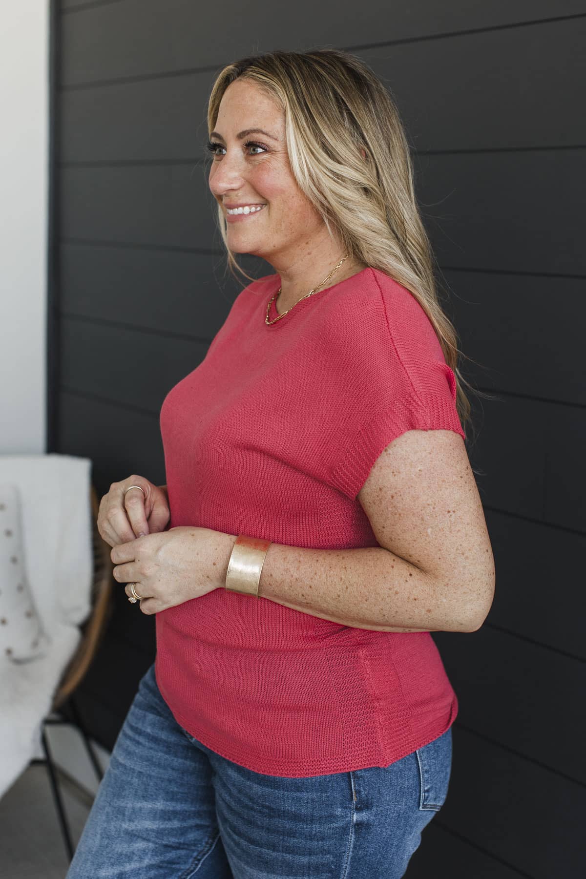 Happy You're Here Short Sleeve Knit Top- Dark Coral - Image 6