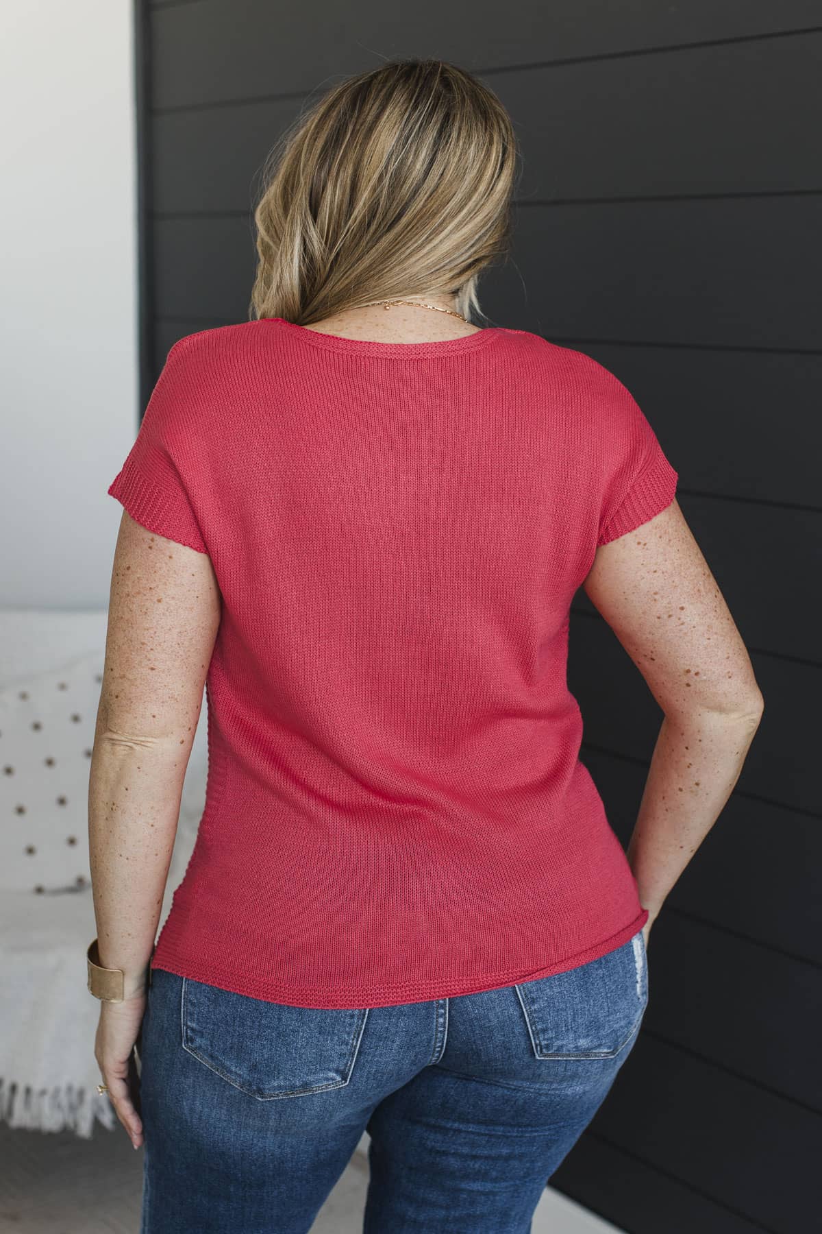Happy You're Here Short Sleeve Knit Top- Dark Coral - Image 8