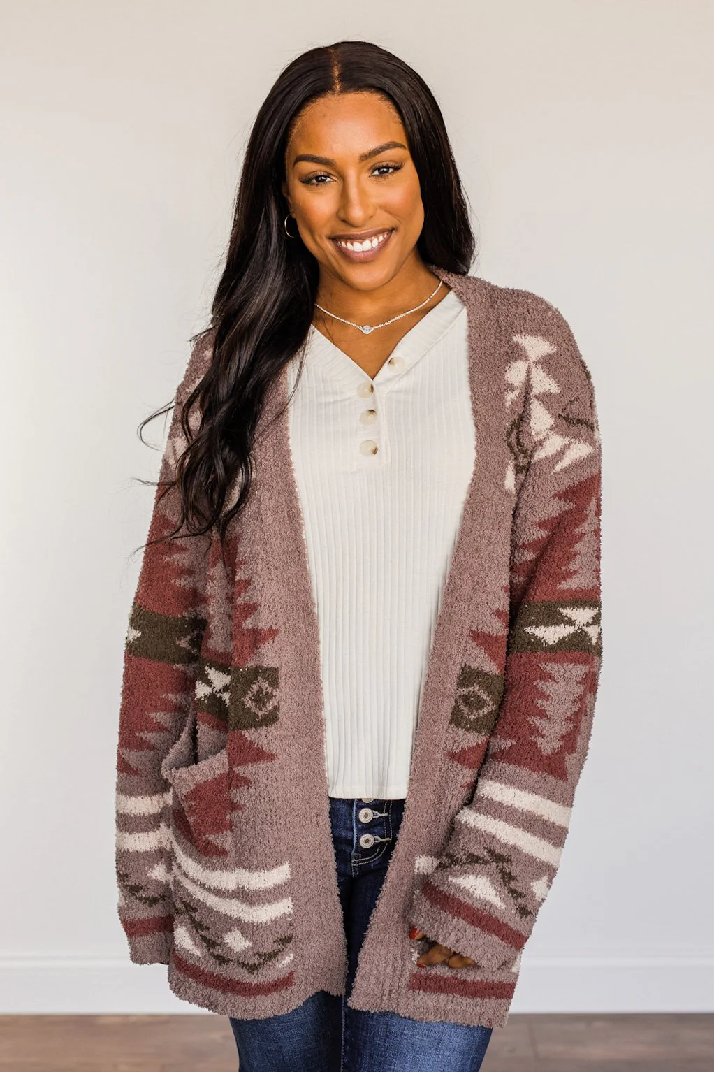Hard to Forget Aztec Cardigan- Mocha - Image 6