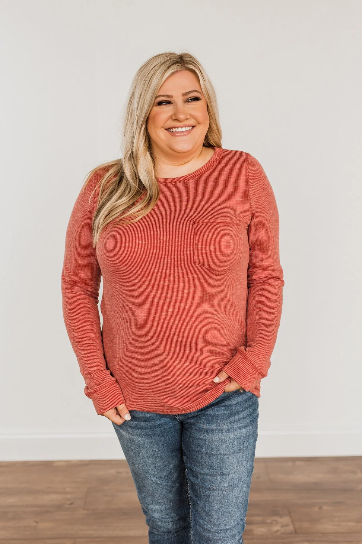 Harvest Happenings Knit Pocket Top- Dark Rust - Image 3
