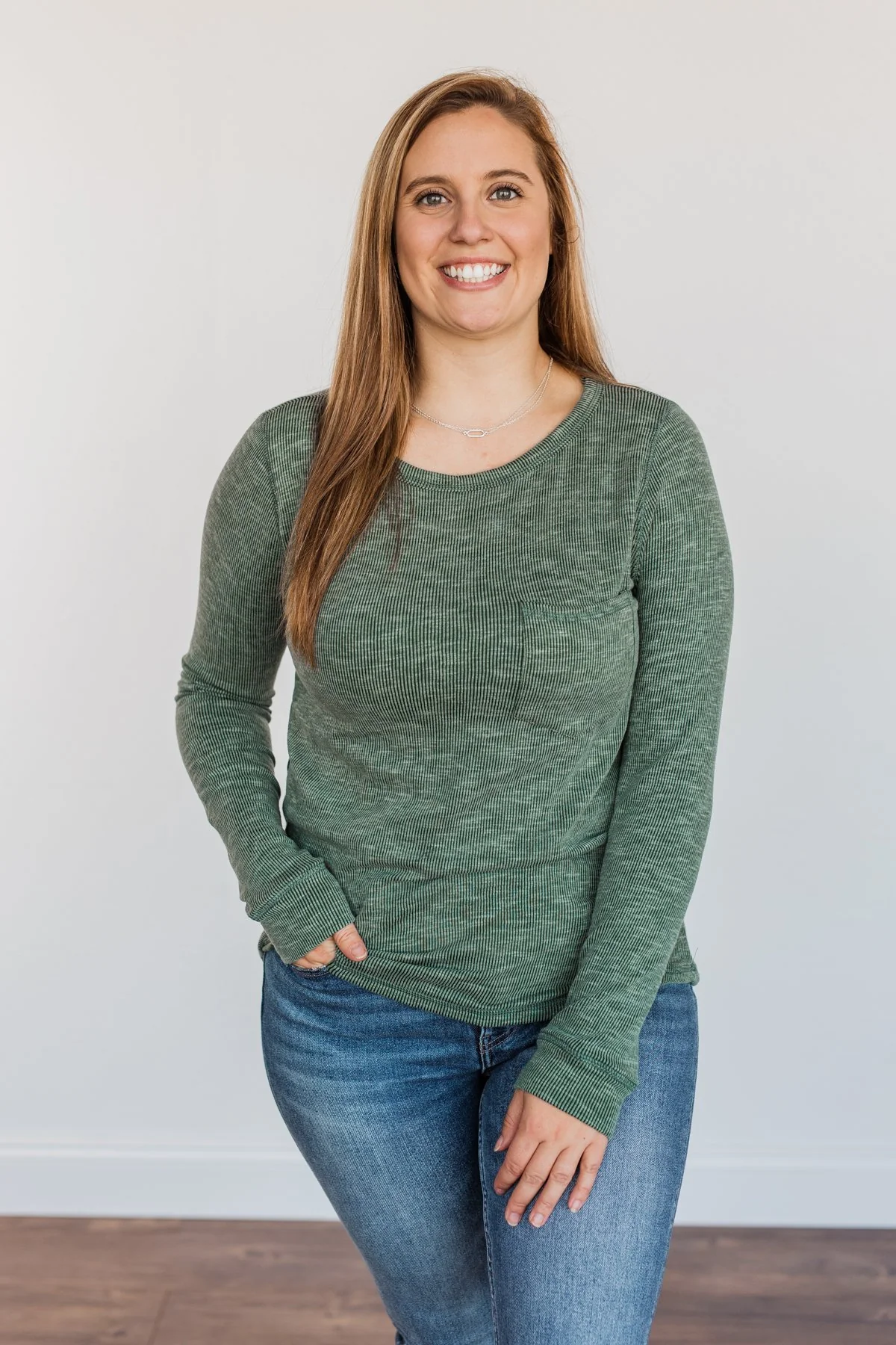 Harvest Happenings Knit Pocket Top- Forest Green - Image 3