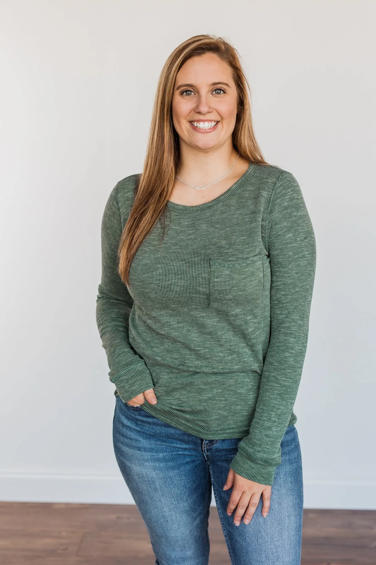 Harvest Happenings Knit Pocket Top- Forest Green - Image 8