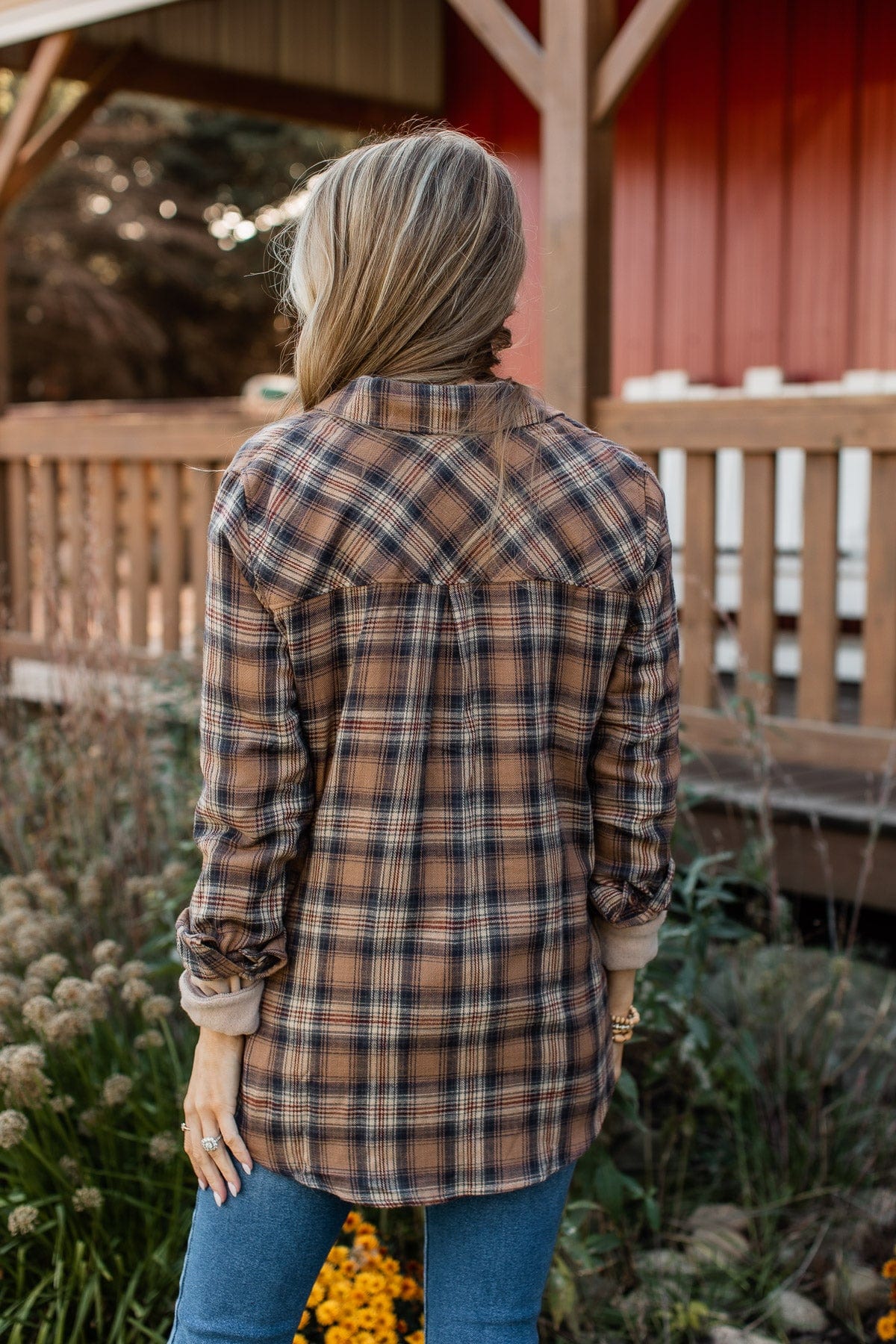 Harvest Season Plaid Button Top- Brown & Navy - Image 8