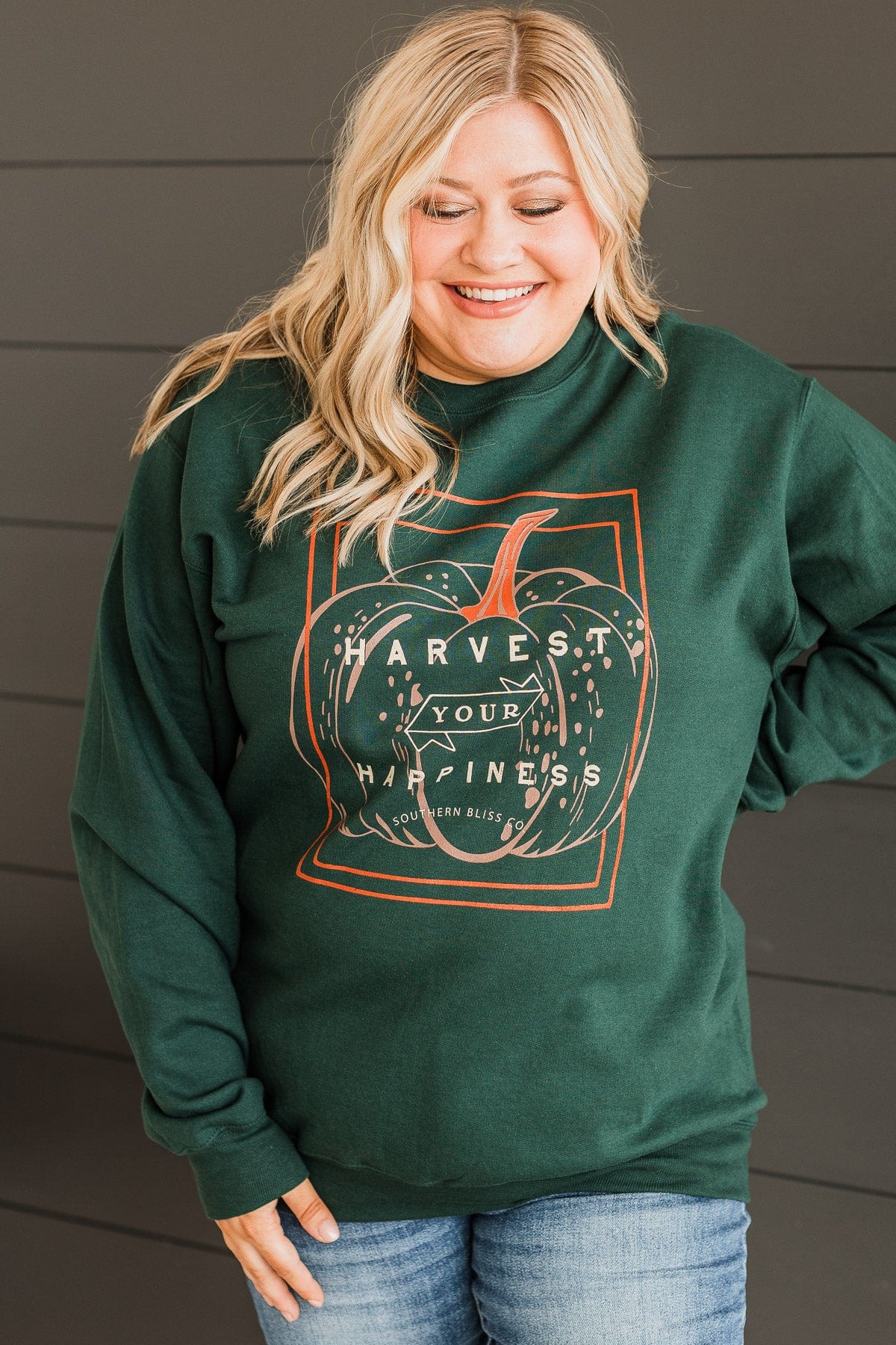 "Harvest Your Happiness" Crew Neck- Hunter Green - Image 3