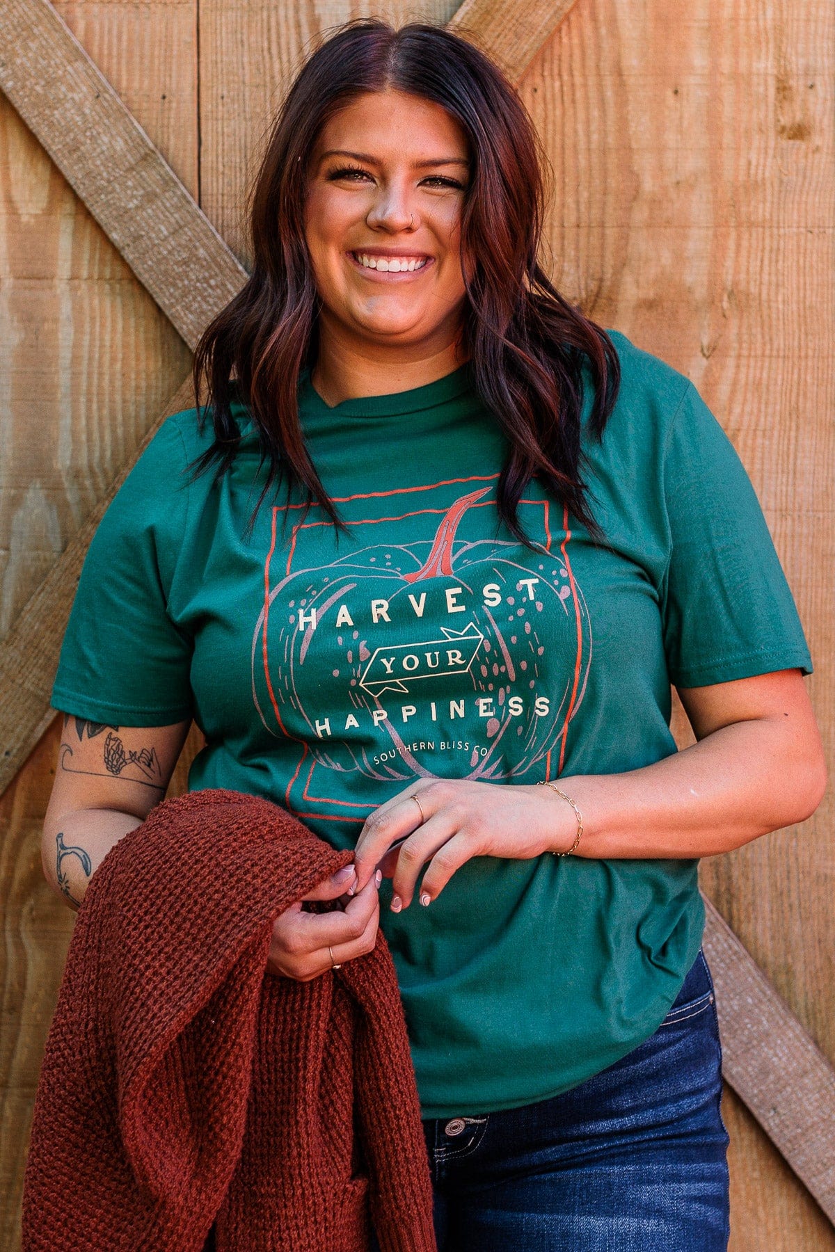 "Harvest Your Happiness" Graphic Tee- Dark Jade - Image 3