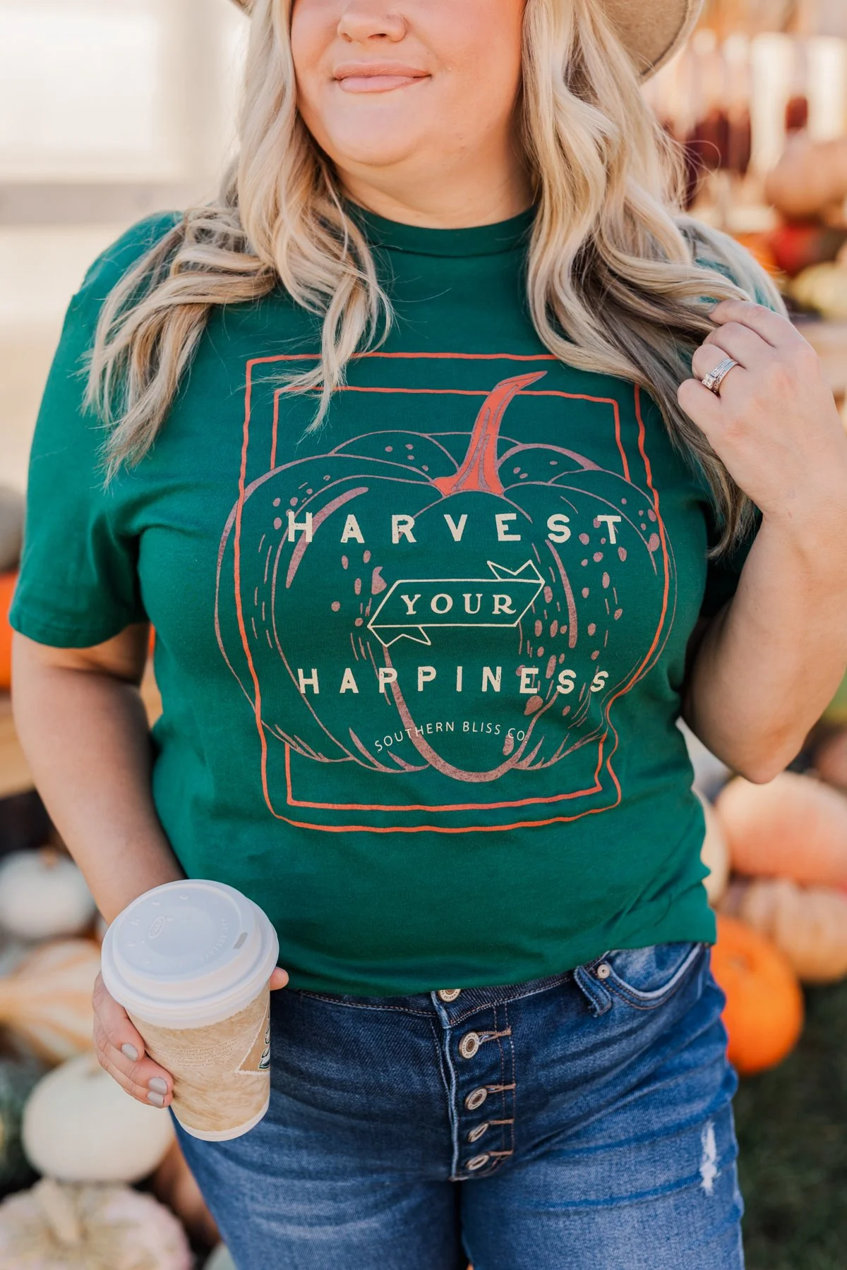 "Harvest Your Happiness" Graphic Tee- Dark Jade - Image 4
