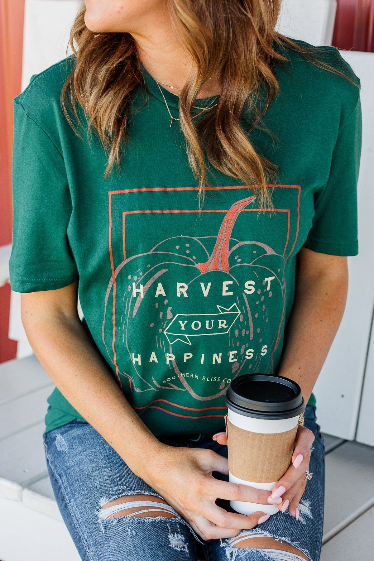 "Harvest Your Happiness" Graphic Tee- Dark Jade - Image 5