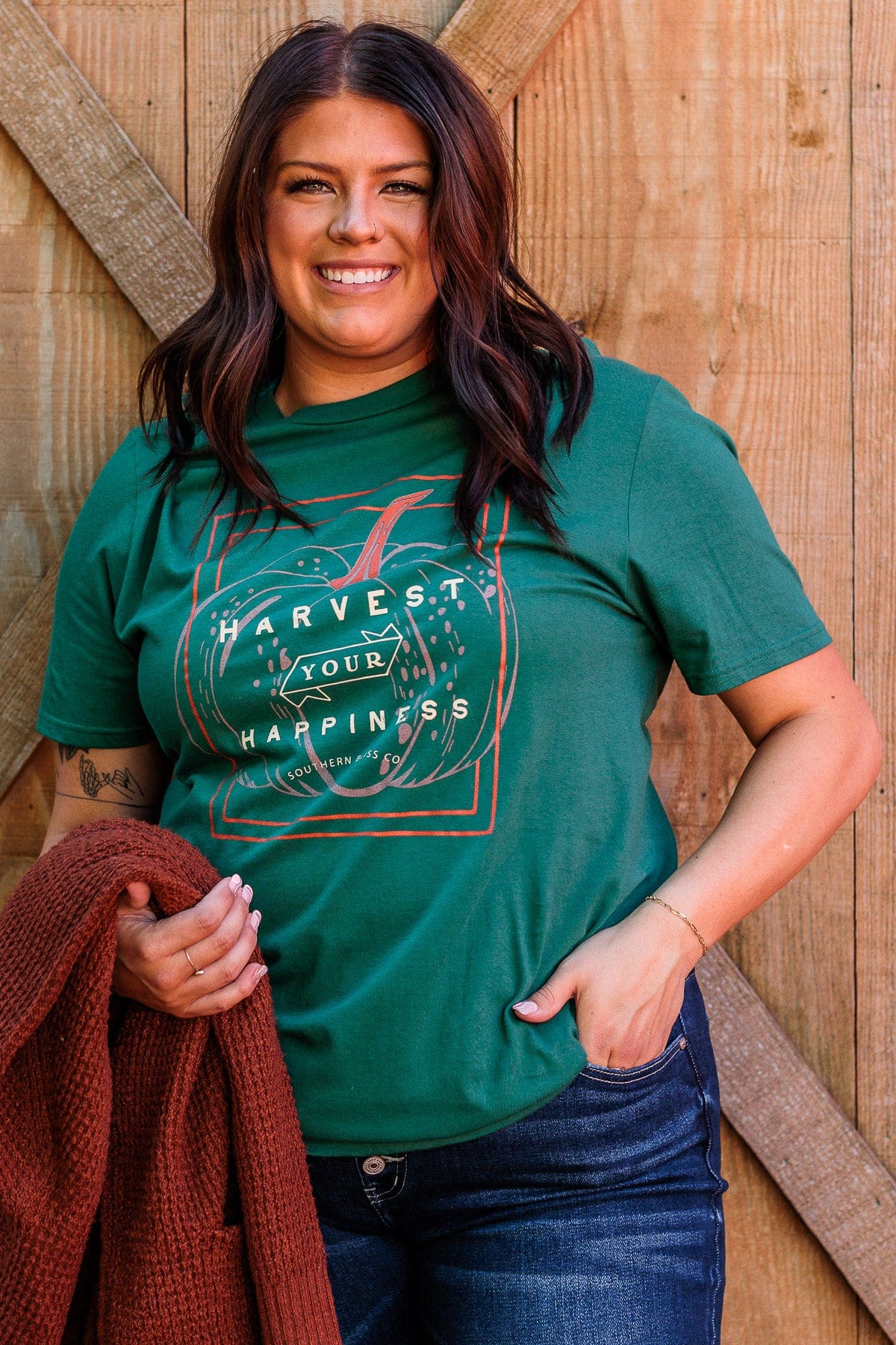 "Harvest Your Happiness" Graphic Tee- Dark Jade - Image 6