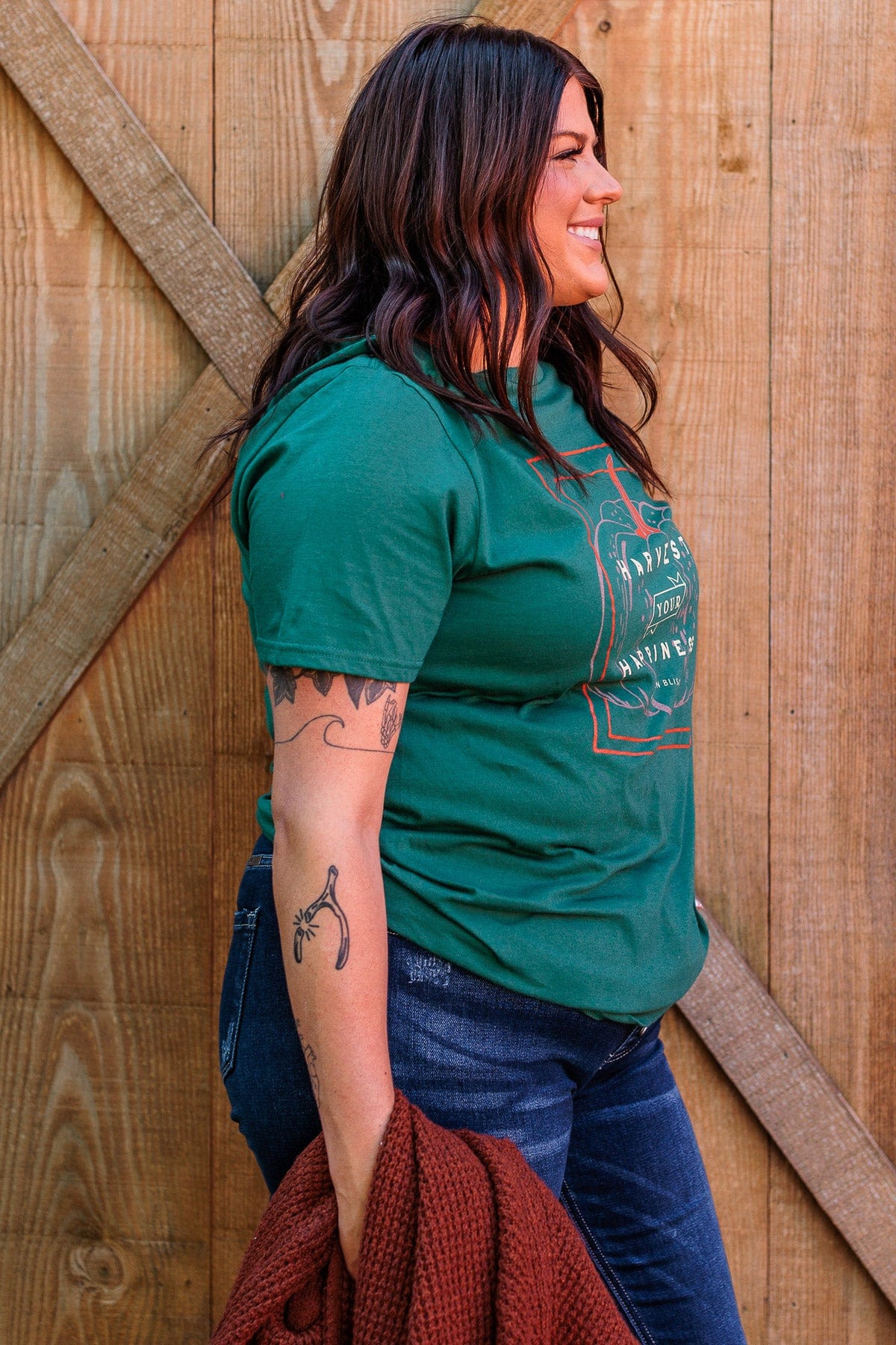 "Harvest Your Happiness" Graphic Tee- Dark Jade - Image 9