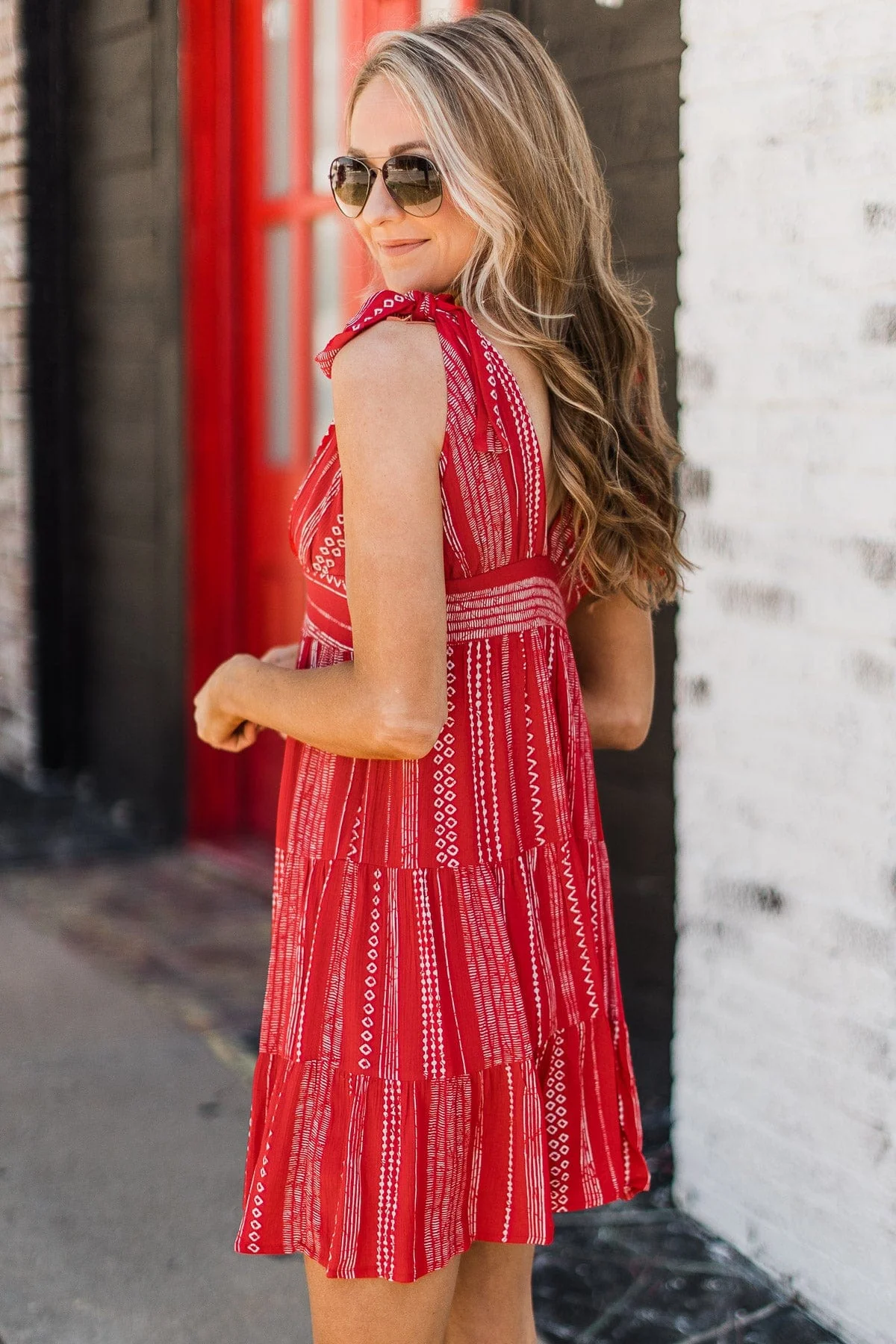 Have Hope Tiered V-Neck Dress- Red - Image 3