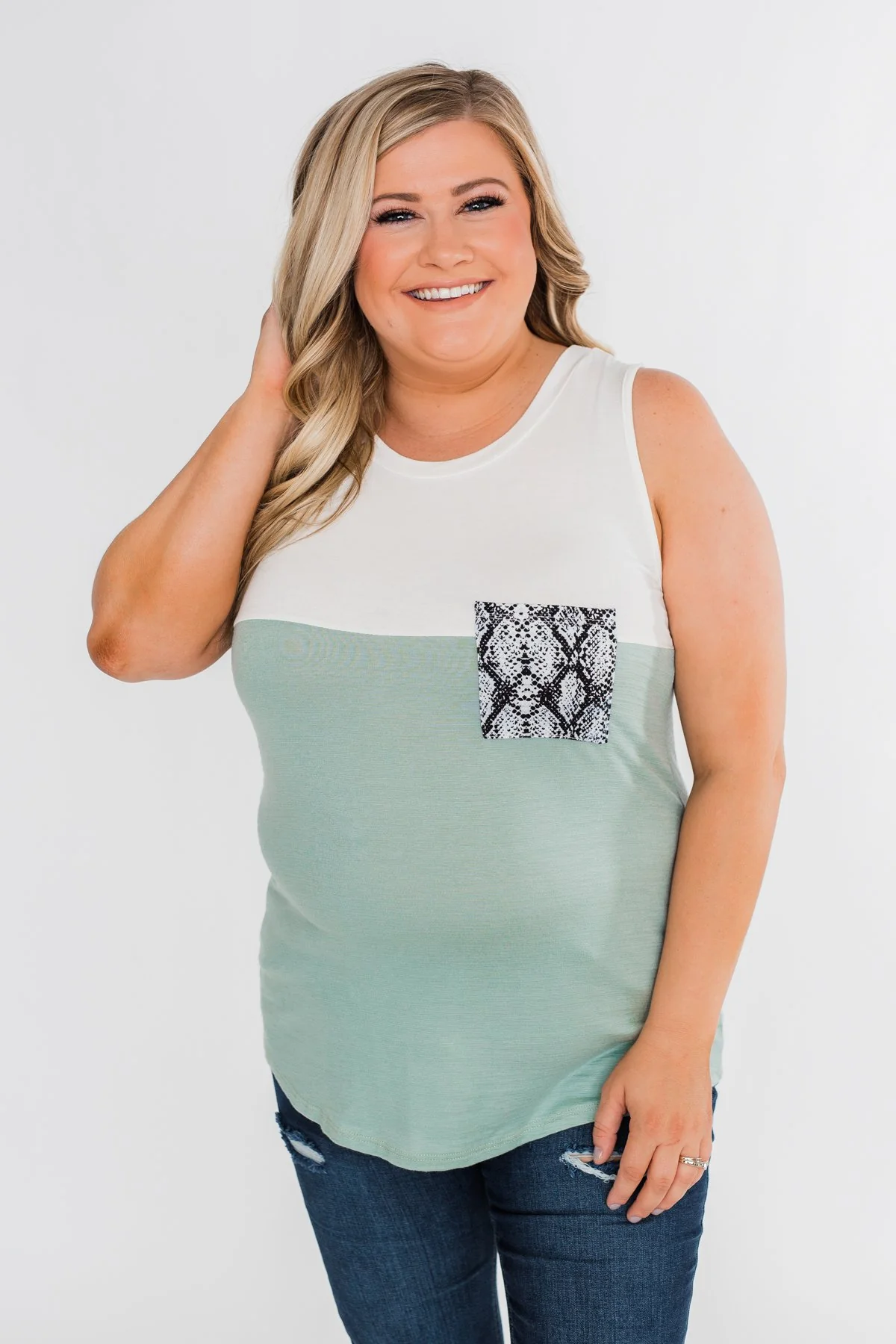Have It All Color Block Tank Top- Slate Green - Image 4