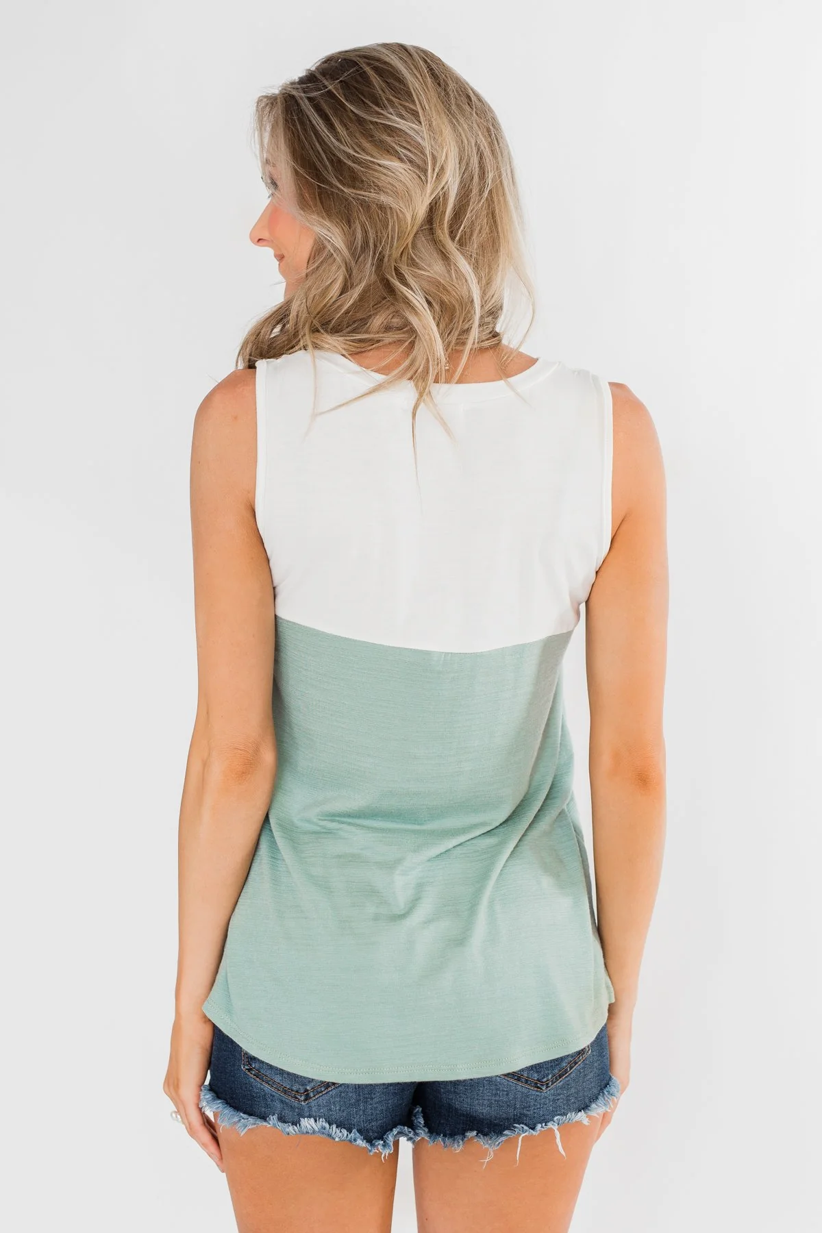 Have It All Color Block Tank Top- Slate Green - Image 7