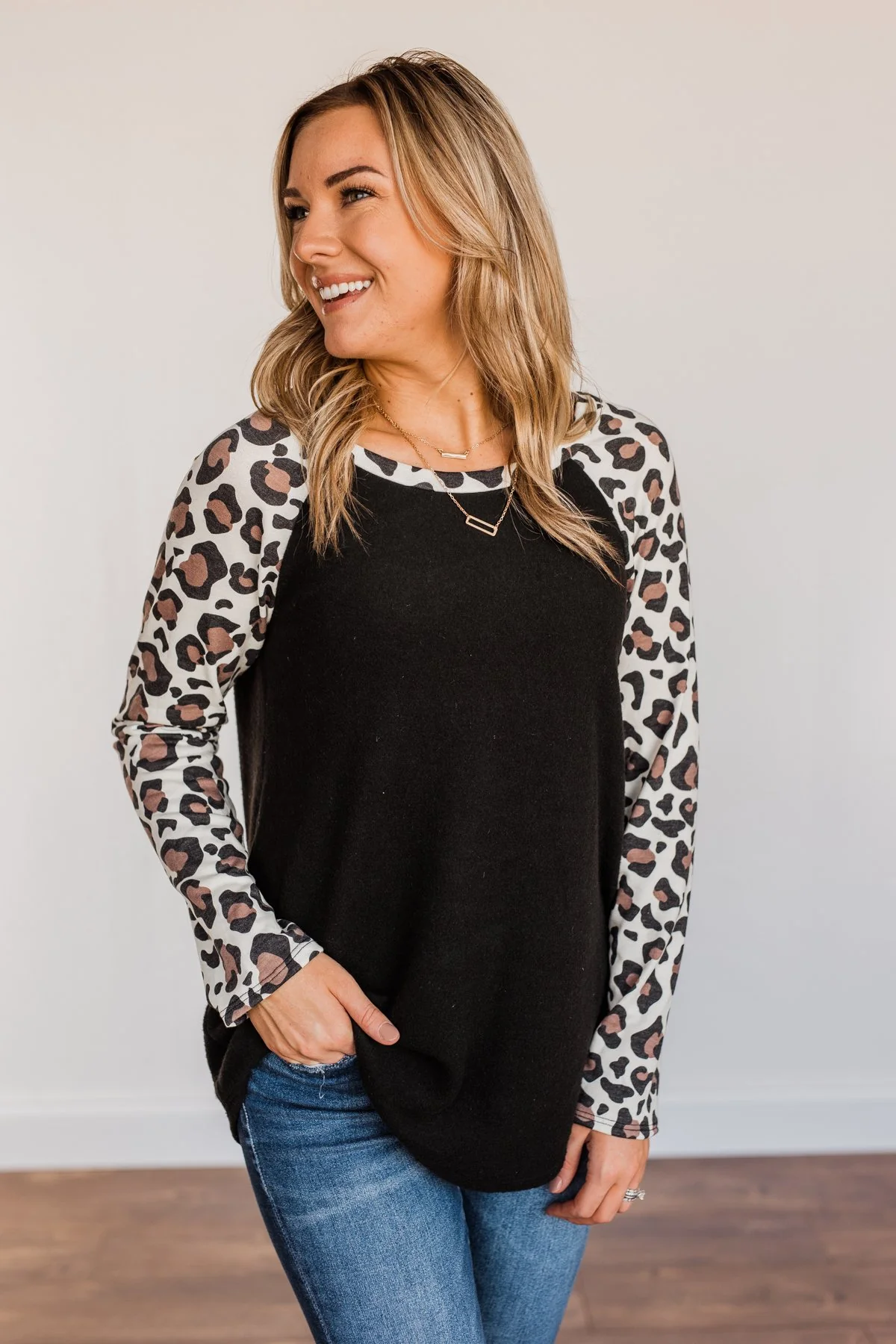 Have It All Leopard Raglan Top- Black - Image 5