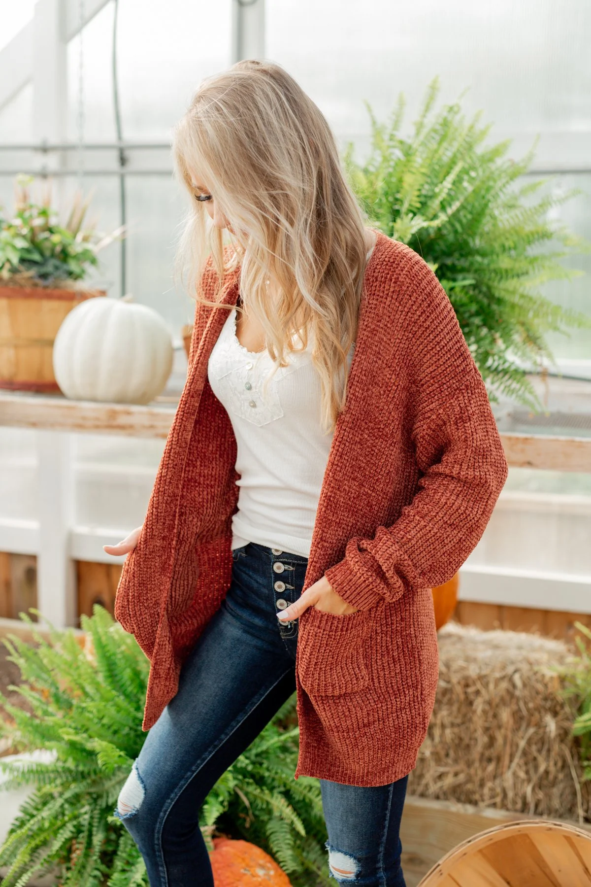 Have My Heart Velvet Chenille Cardigan- Rust - Image 10