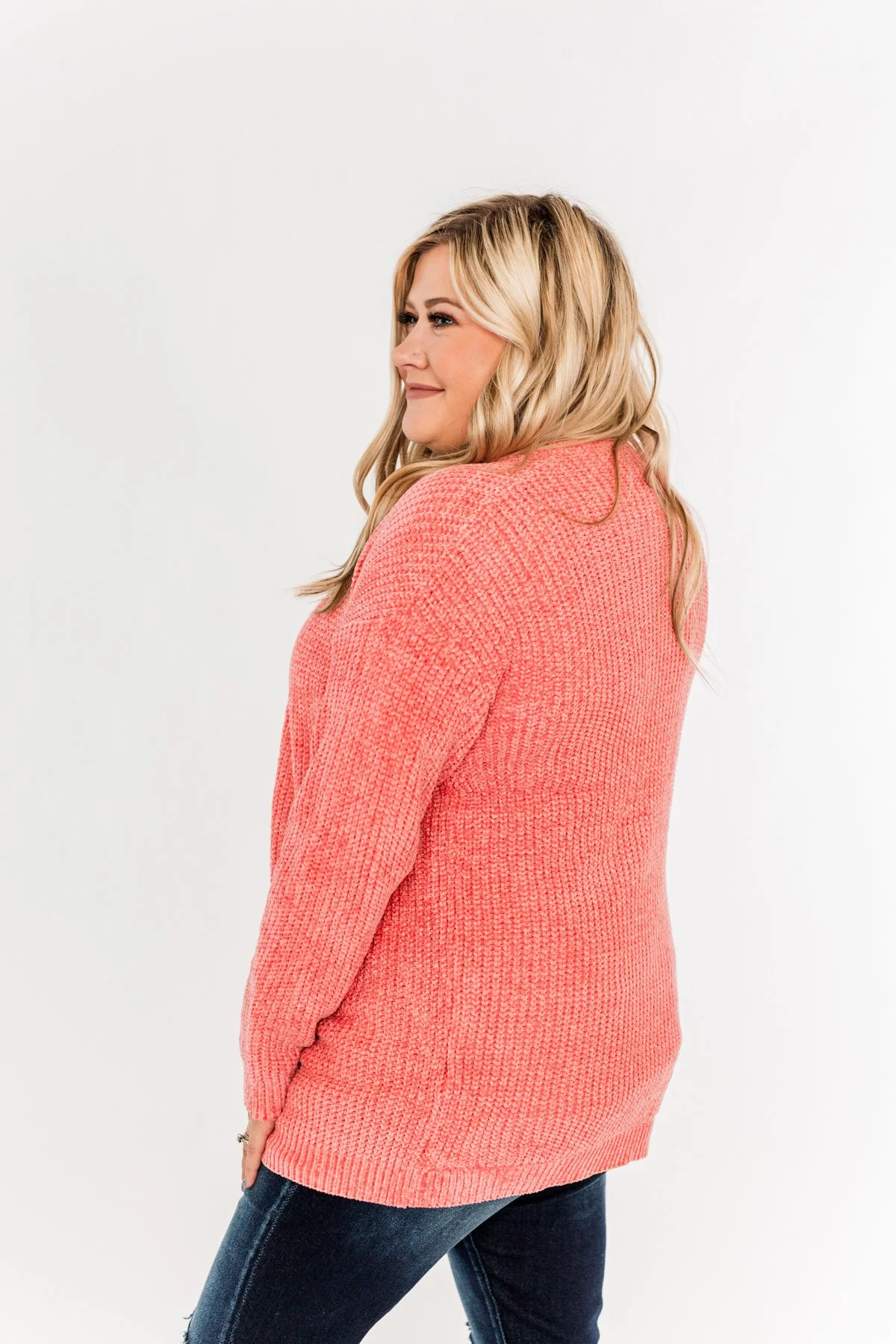 Have My Heart Velvet Chenille Cardigan- Coral - Image 11