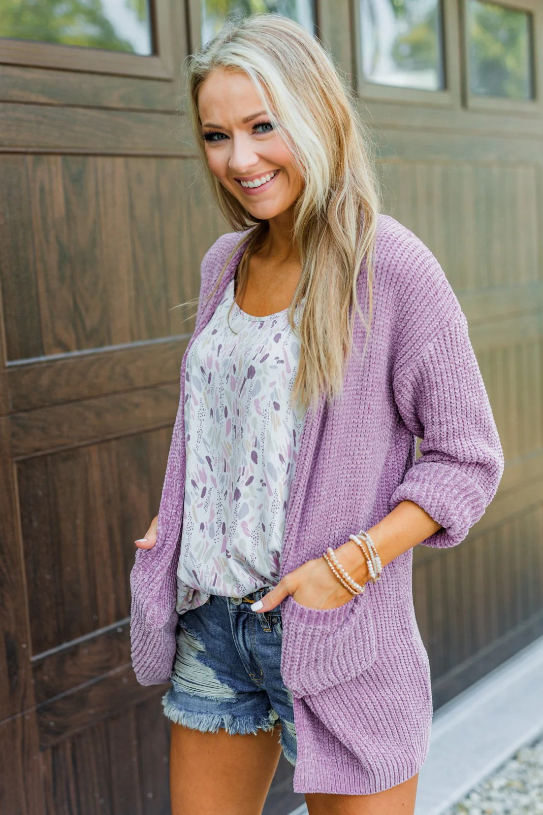 Have My Heart Velvet Chenille Cardigan- Lavender - Image 2