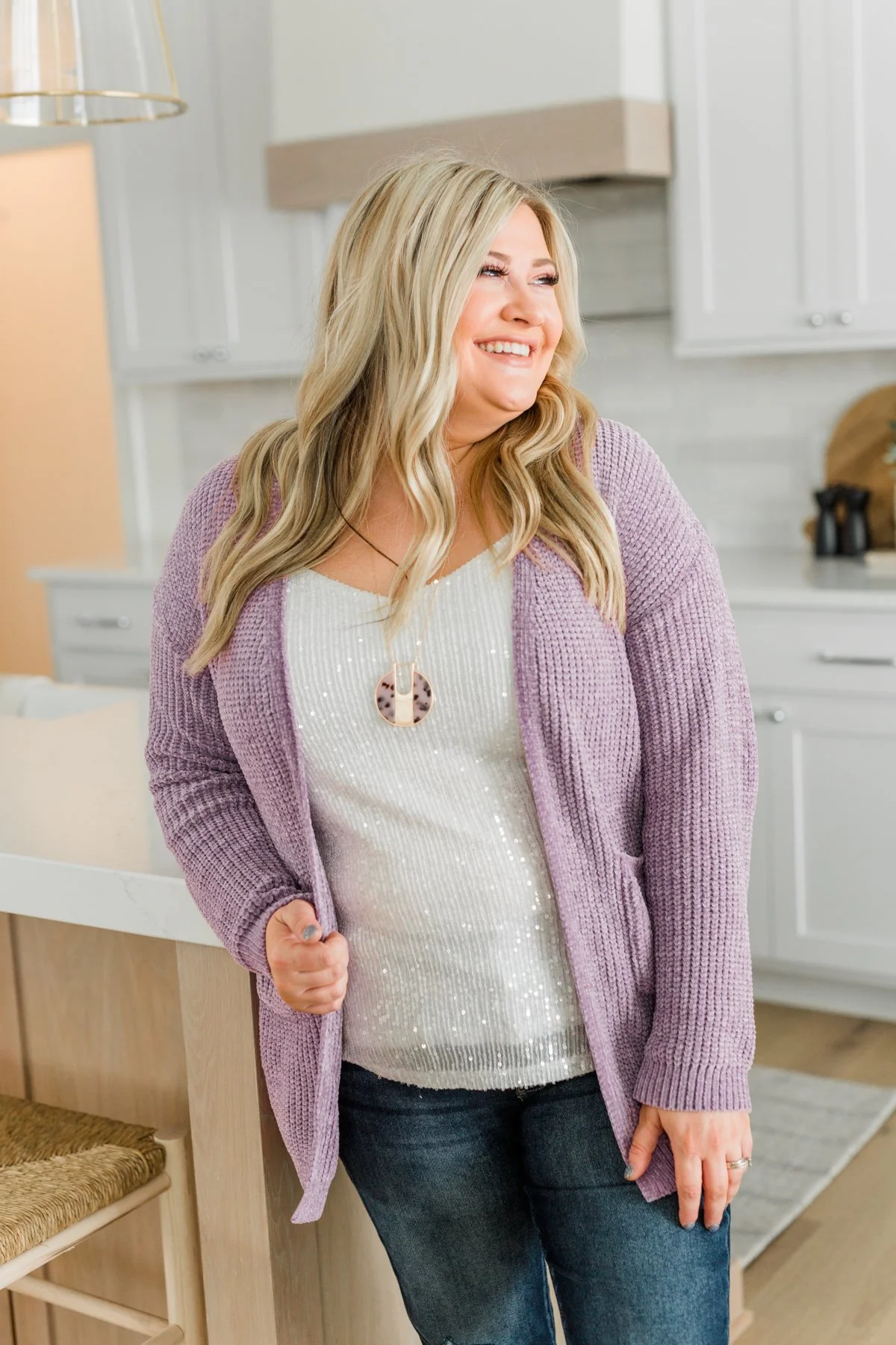 Have My Heart Velvet Chenille Cardigan- Lavender - Image 4