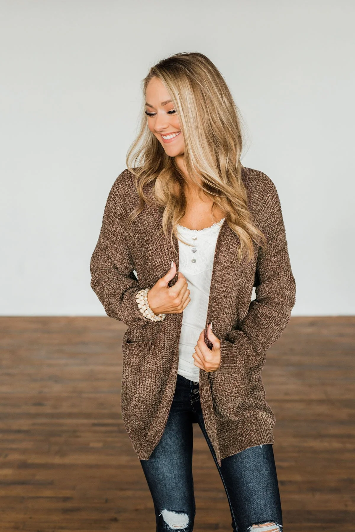 Have My Heart Velvet Chenille Cardigan- Mocha - Image 13