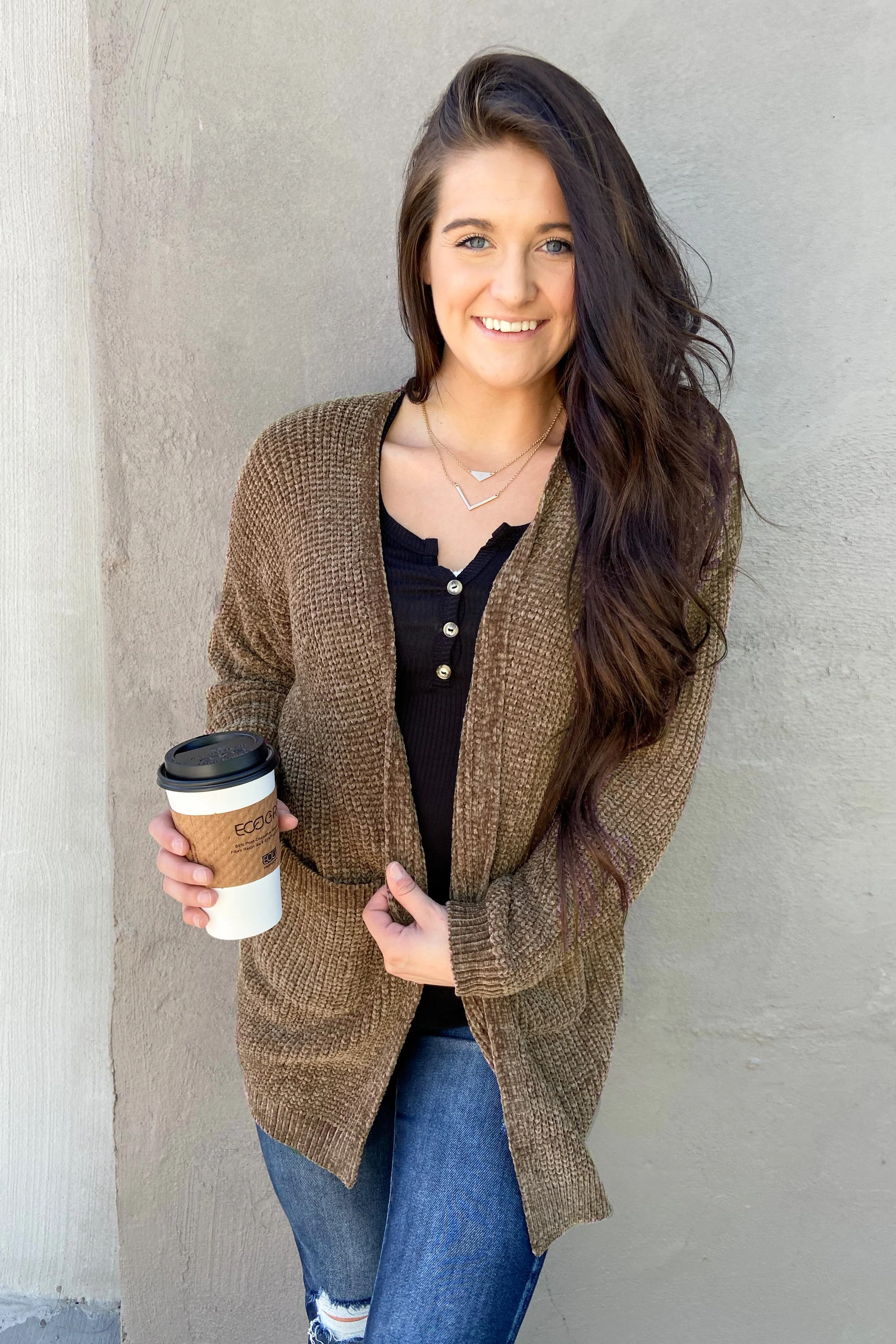 Have My Heart Velvet Chenille Cardigan- Mocha - Image 7