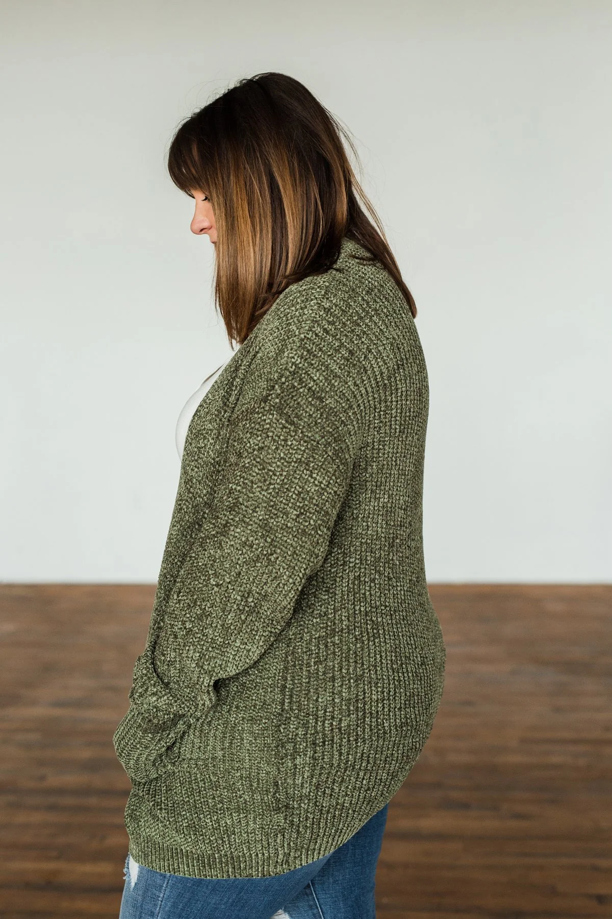 Have My Heart Velvet Chenille Cardigan- Olive - Image 11