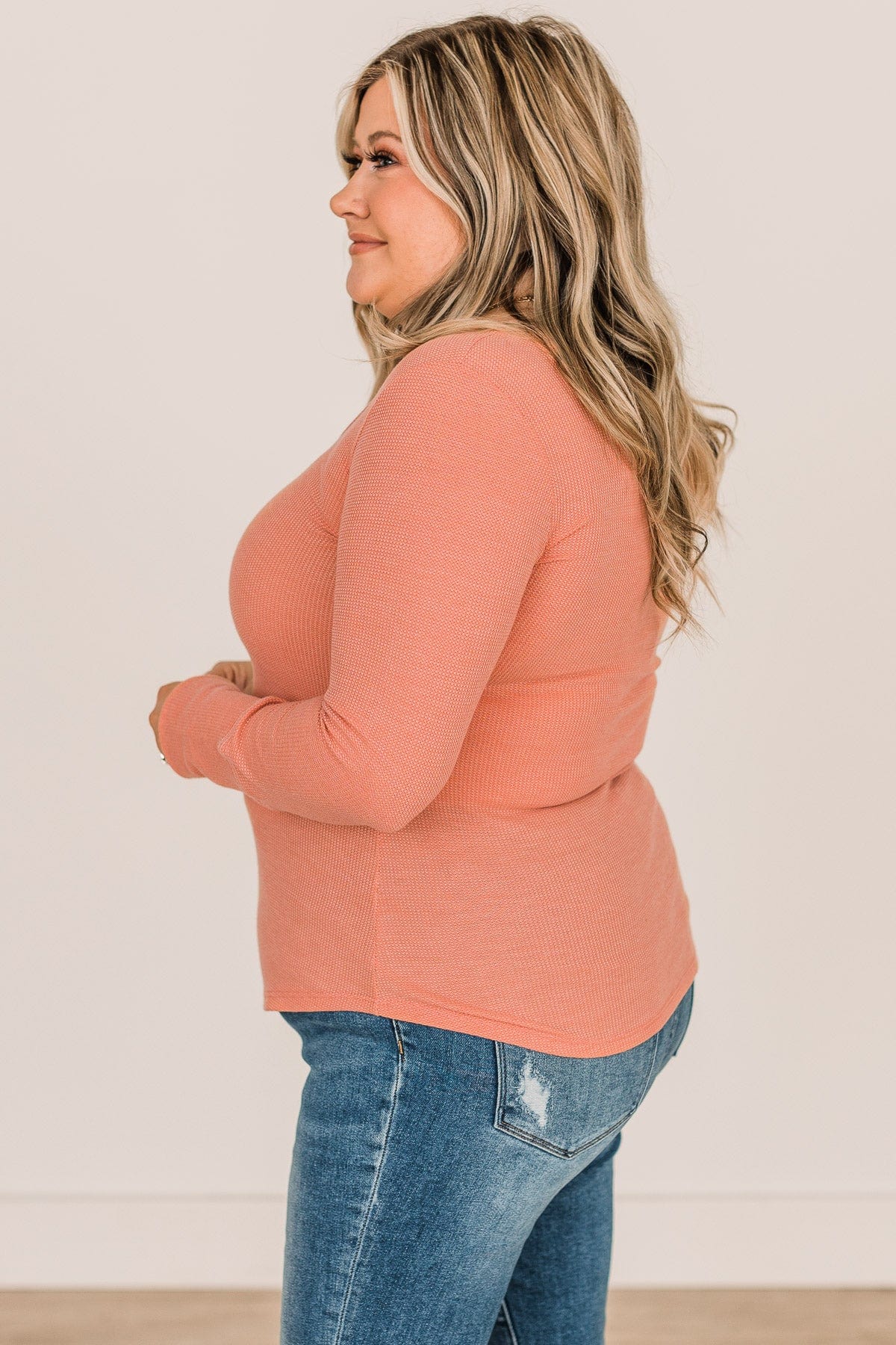 Have What I Need Button Knit Top- Peach - Image 6