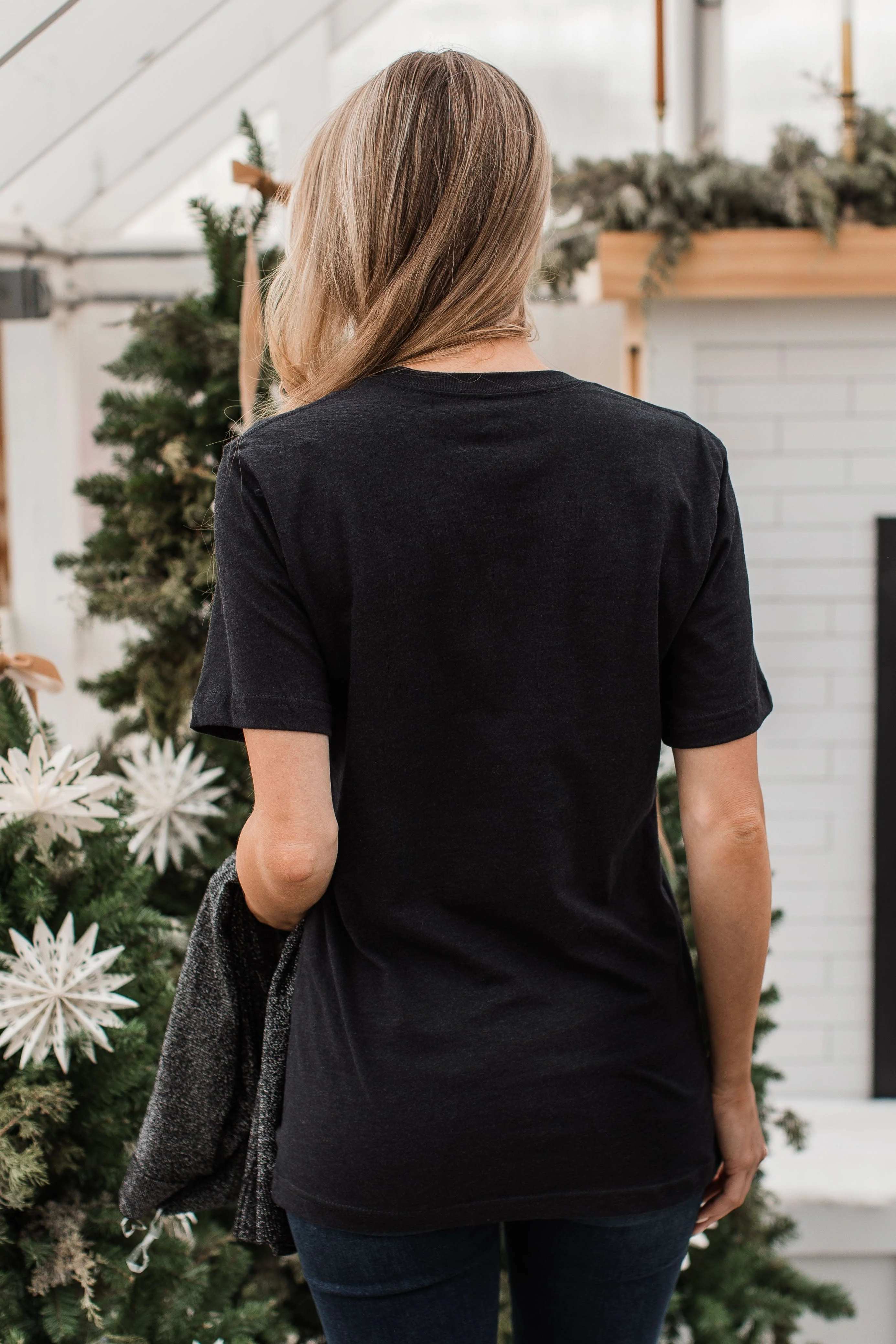 "Have Yourself A Merry Little Christmas" Glitter Graphic Top- Black - Image 9