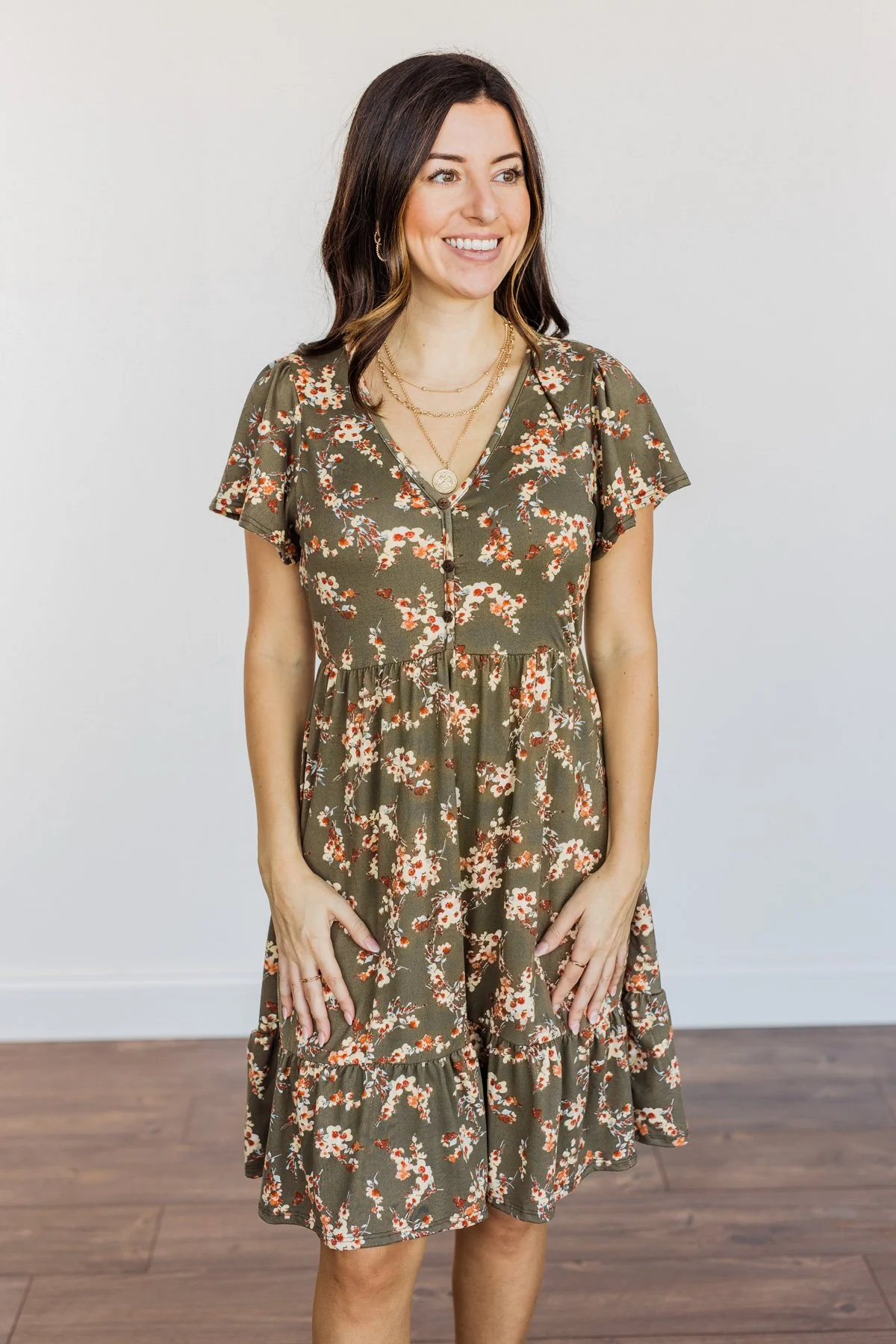 Having Fun Floral Print Dress- Olive - Image 4