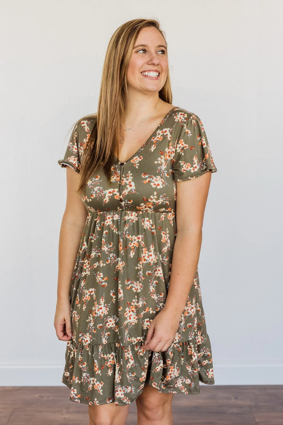 Having Fun Floral Print Dress- Olive - Image 5