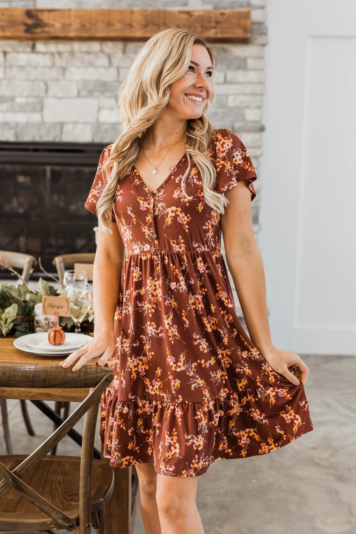 Having Fun Floral Print Dress- Rust - Image 10
