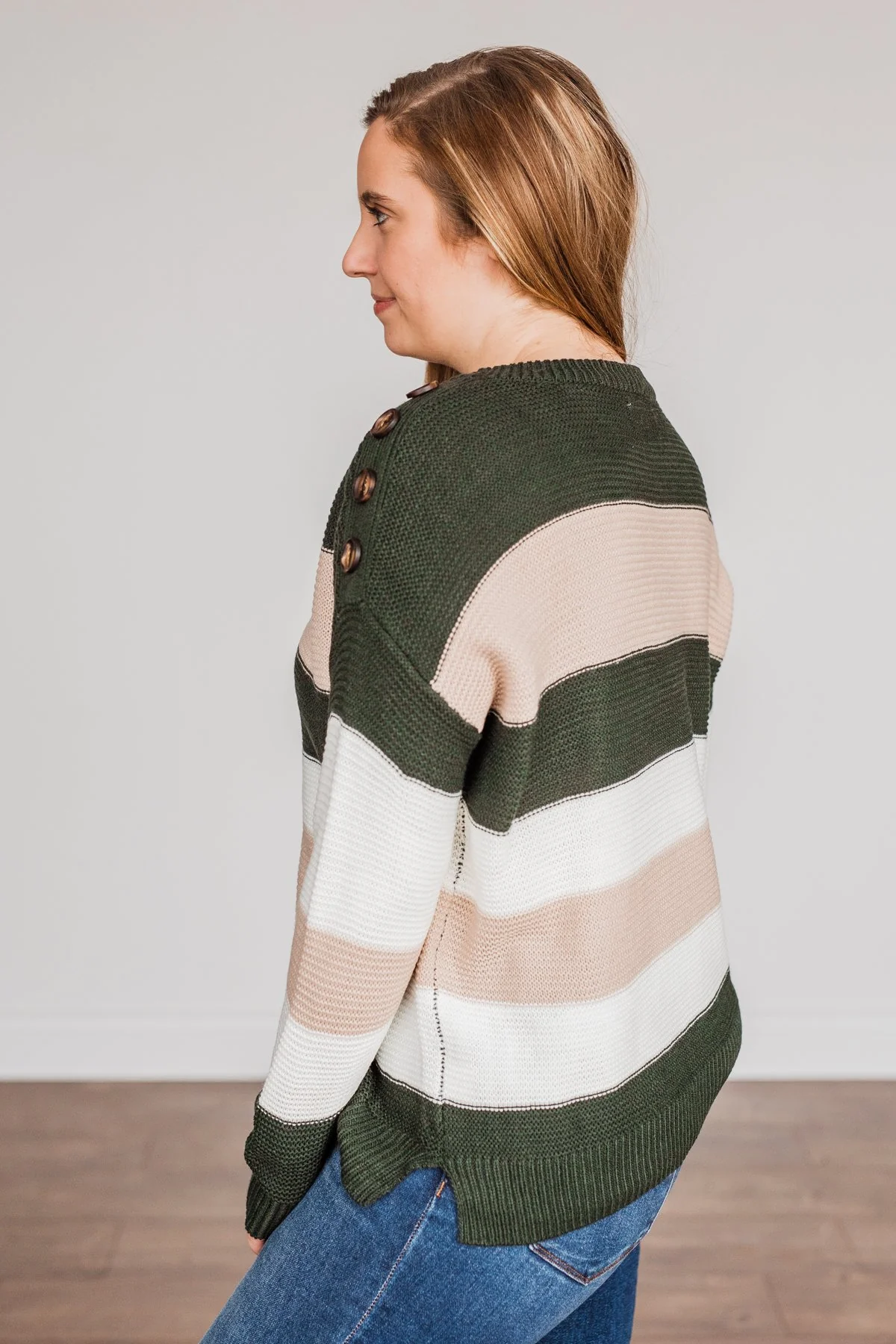 Head In The Game Striped Sweater- Hunter Green & Oatmeal - Image 10