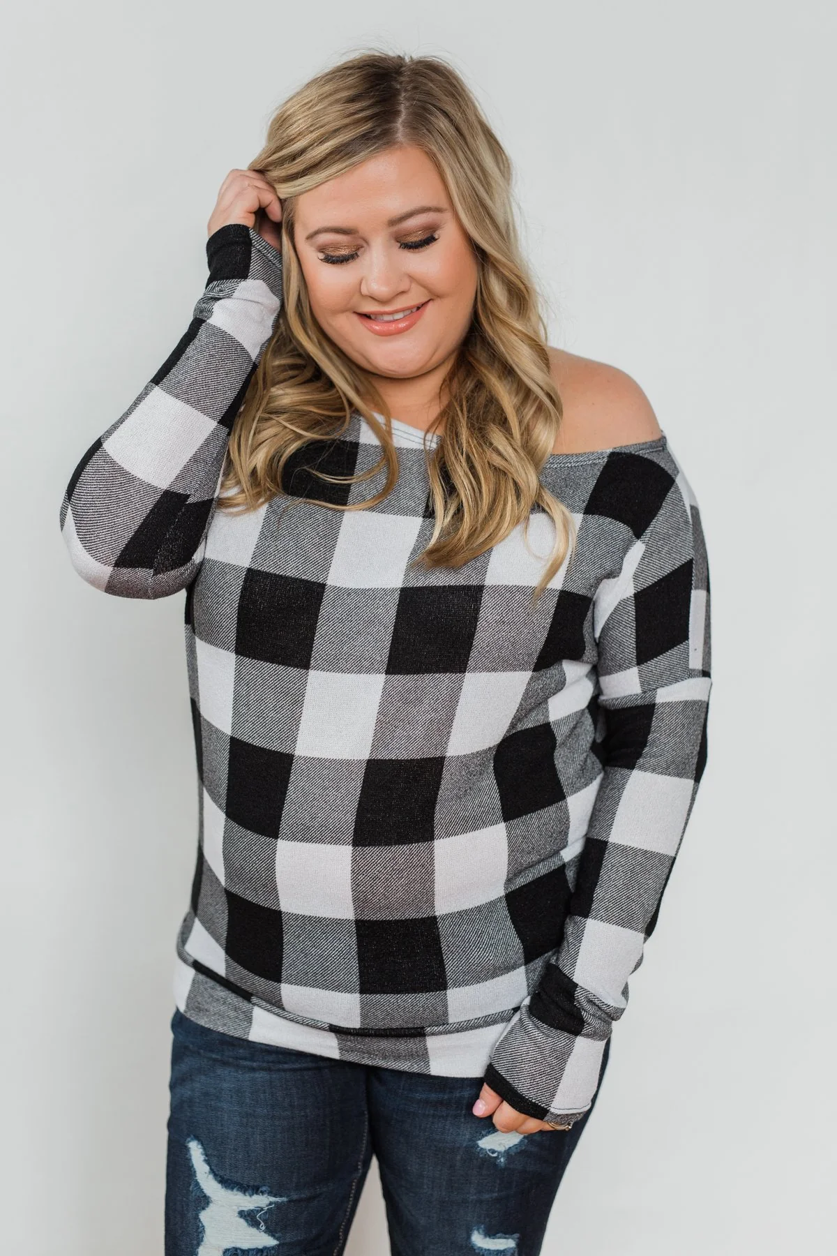 Head Over Heels For You Plaid Top- White & Black - Image 4