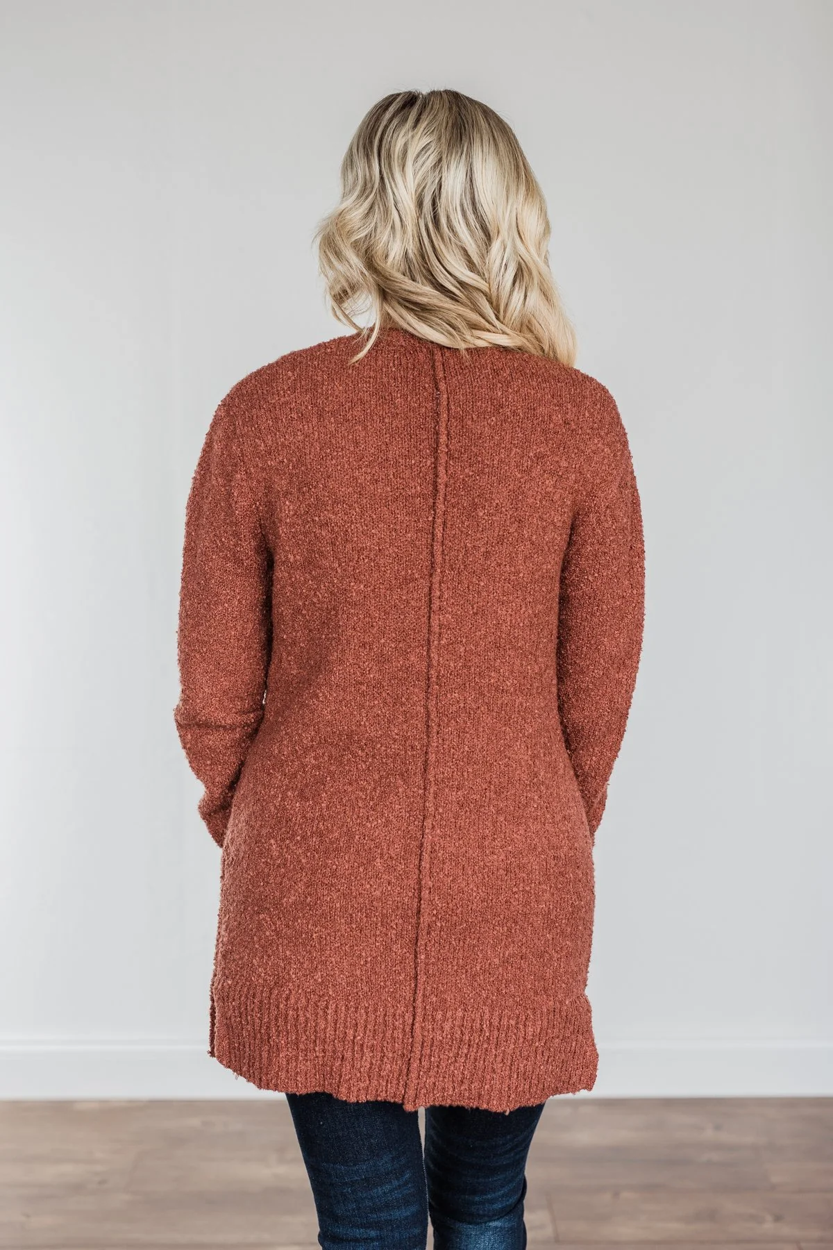Head Turning Long Knit Cardigan- Rust - Image 10