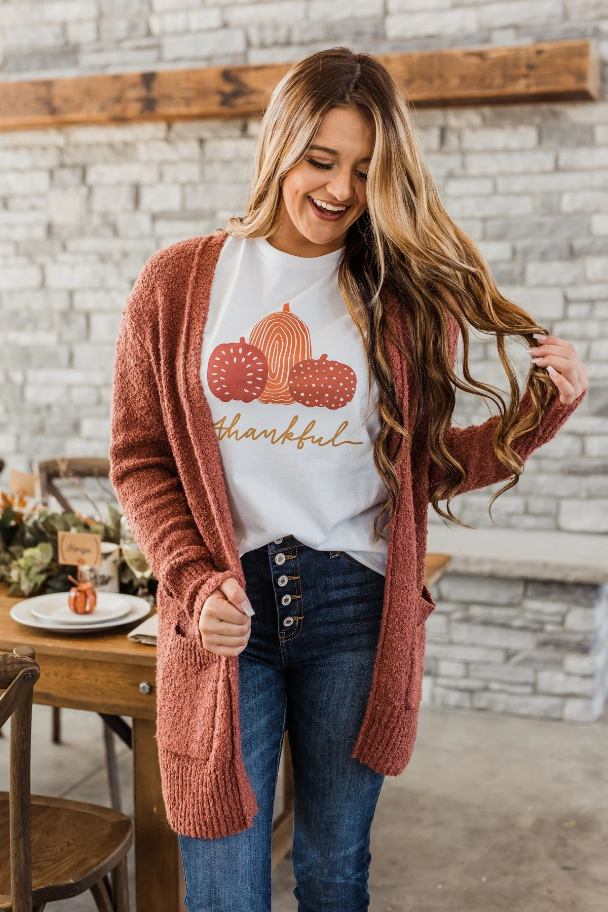 Head Turning Long Knit Cardigan- Rust - Image 2
