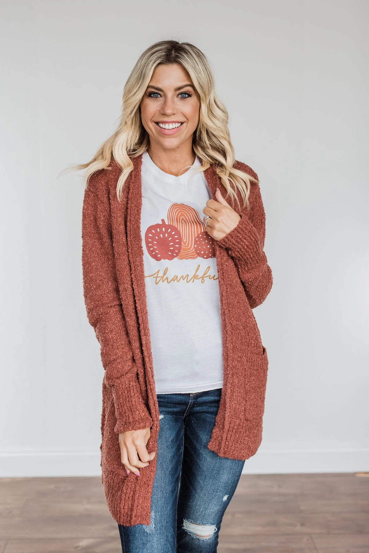 Head Turning Long Knit Cardigan- Rust - Image 3