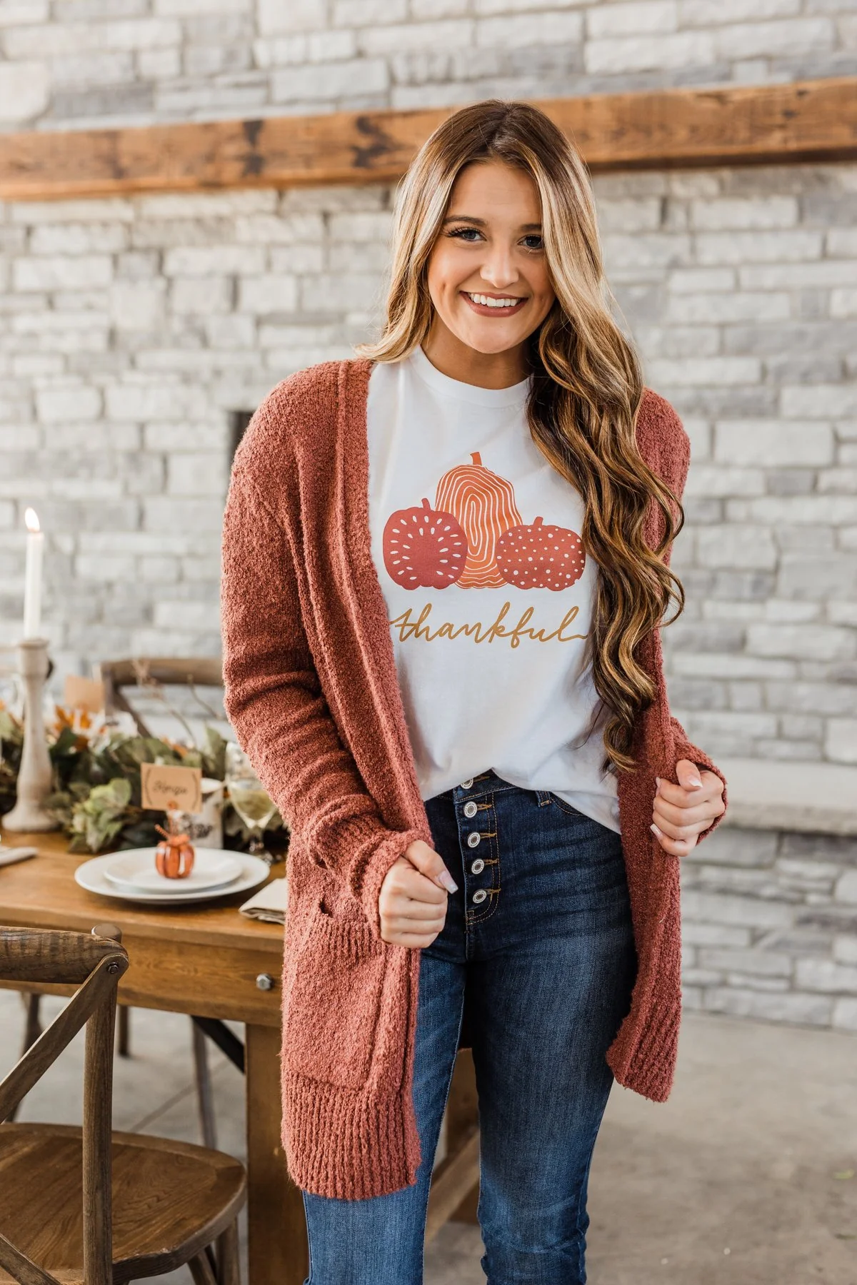 Head Turning Long Knit Cardigan- Rust - Image 5