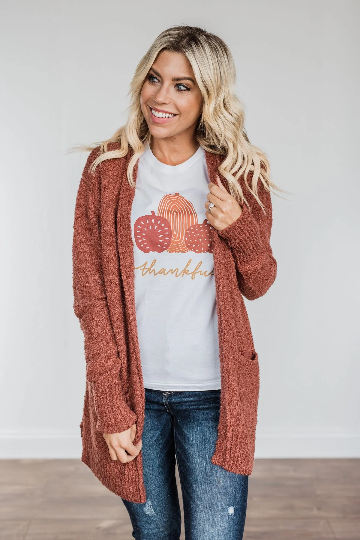 Head Turning Long Knit Cardigan- Rust - Image 6