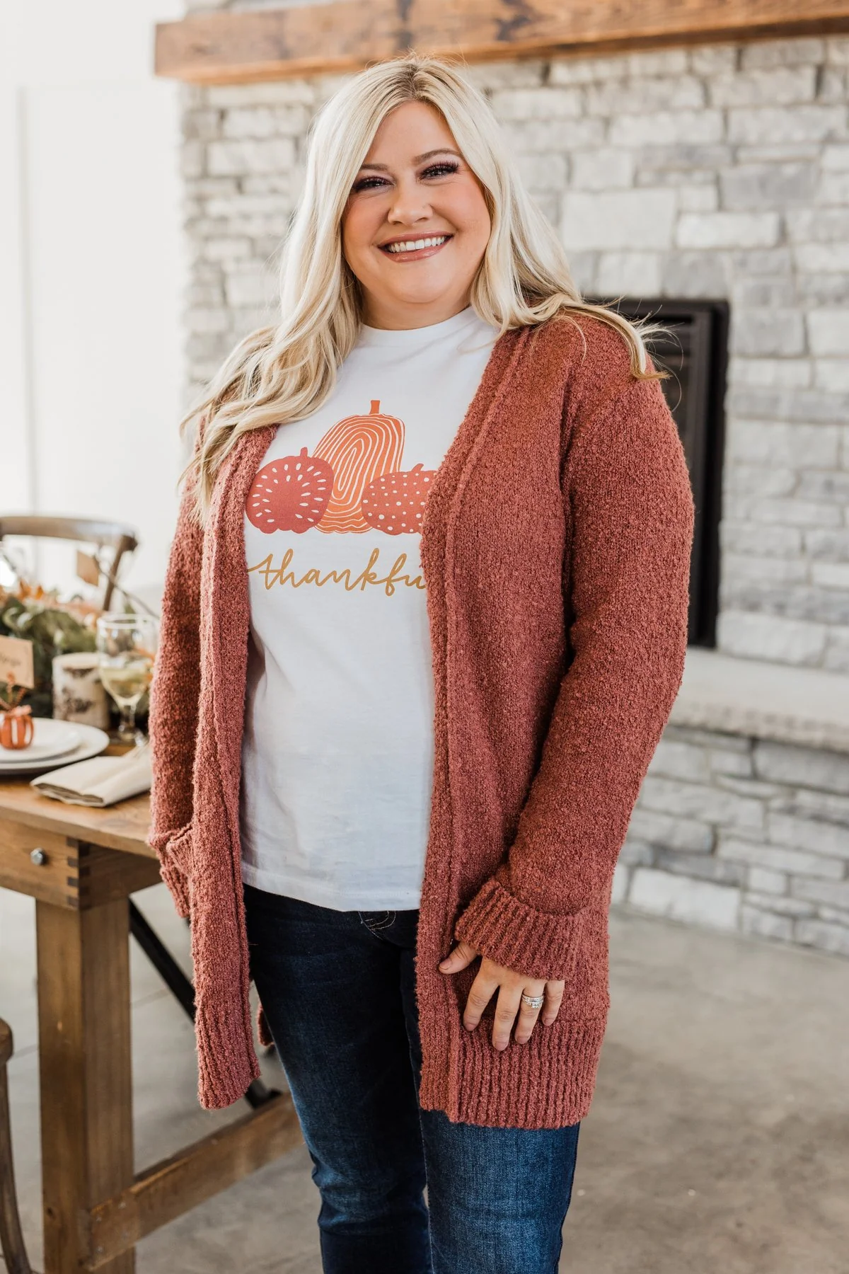 Head Turning Long Knit Cardigan- Rust - Image 7