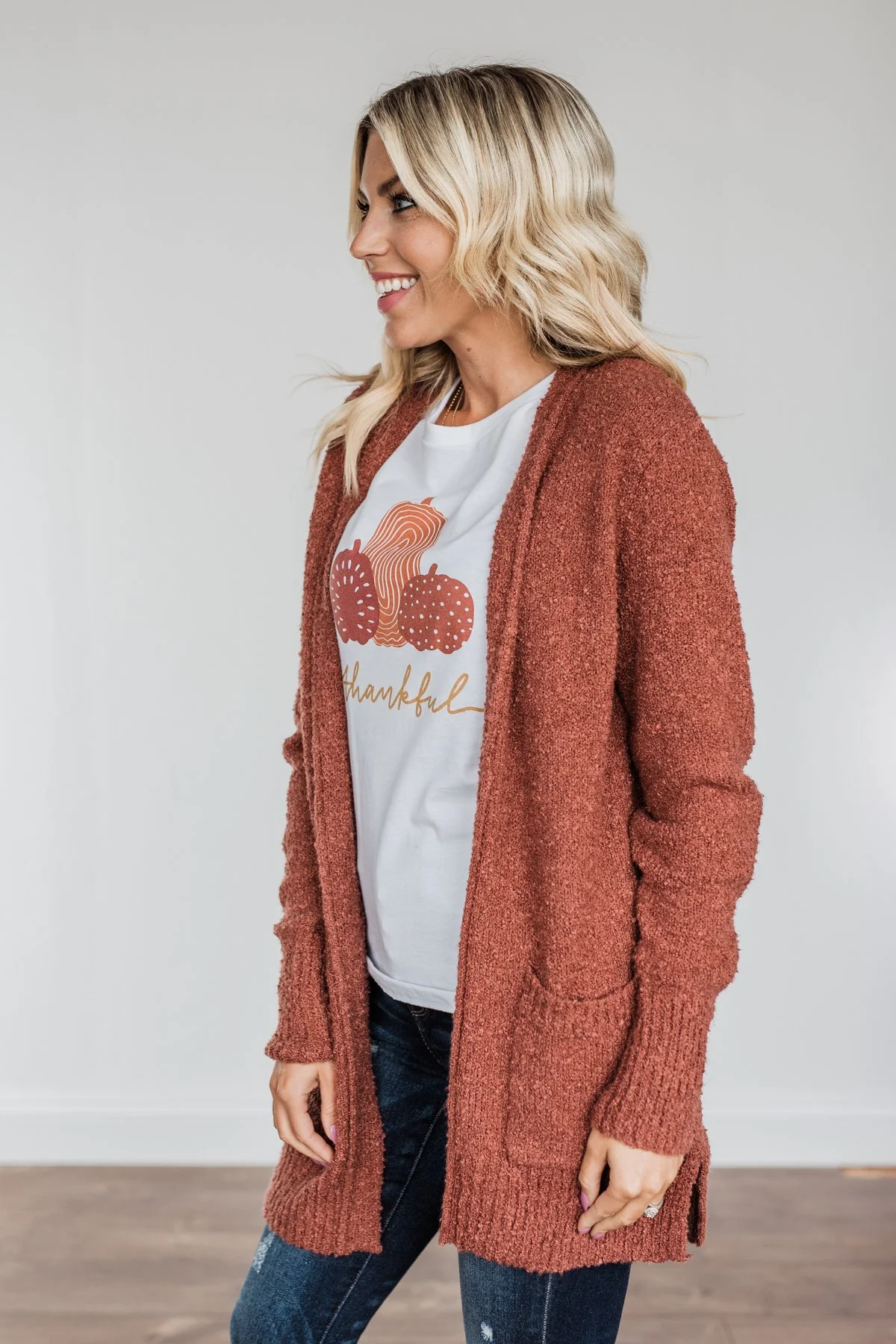 Head Turning Long Knit Cardigan- Rust - Image 8