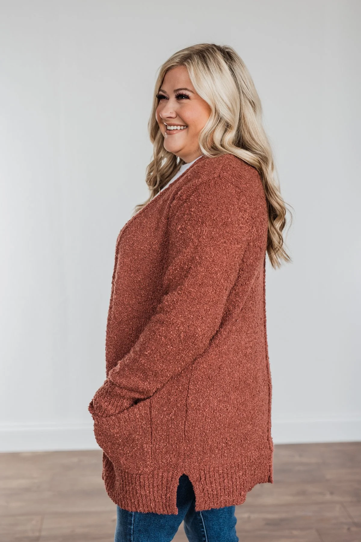 Head Turning Long Knit Cardigan- Rust - Image 9