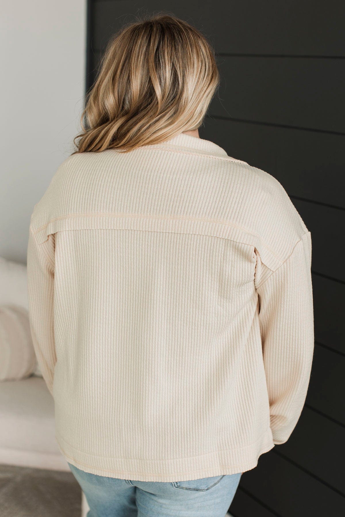 Headed To Town Ribbed Shirt Jacket- Oatmeal - Image 7