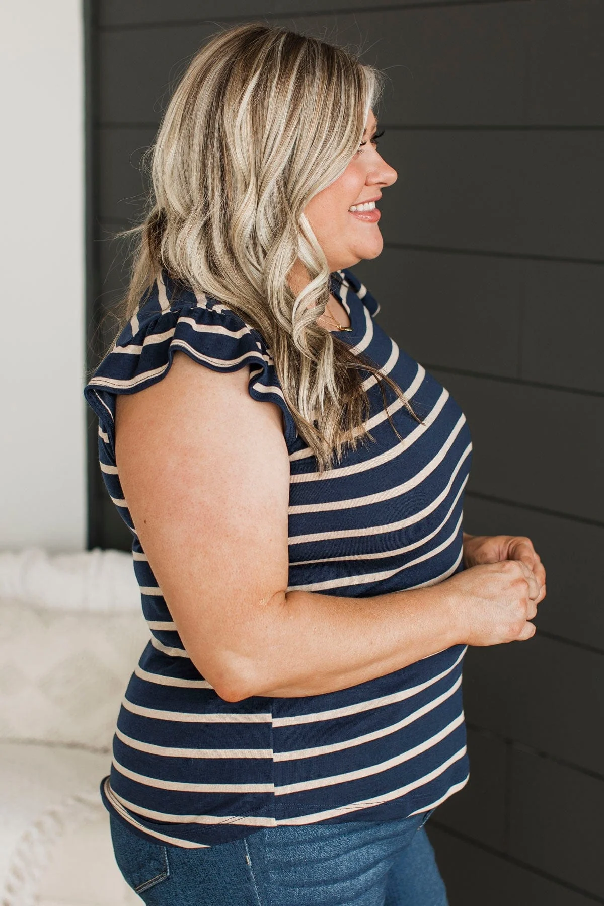 Hear Me Out Striped Top- Navy - Image 5