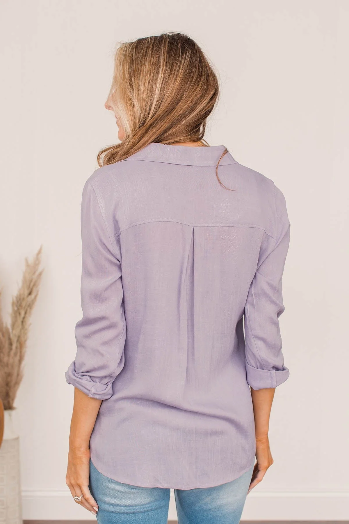 Hearing The Love Button Pocket Top- Lavender - Image 11