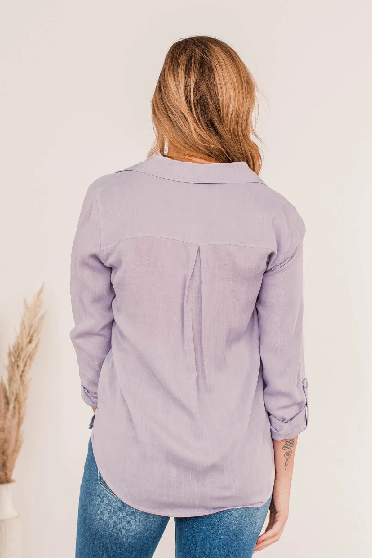 Hearing The Love Button Pocket Top- Lavender - Image 12