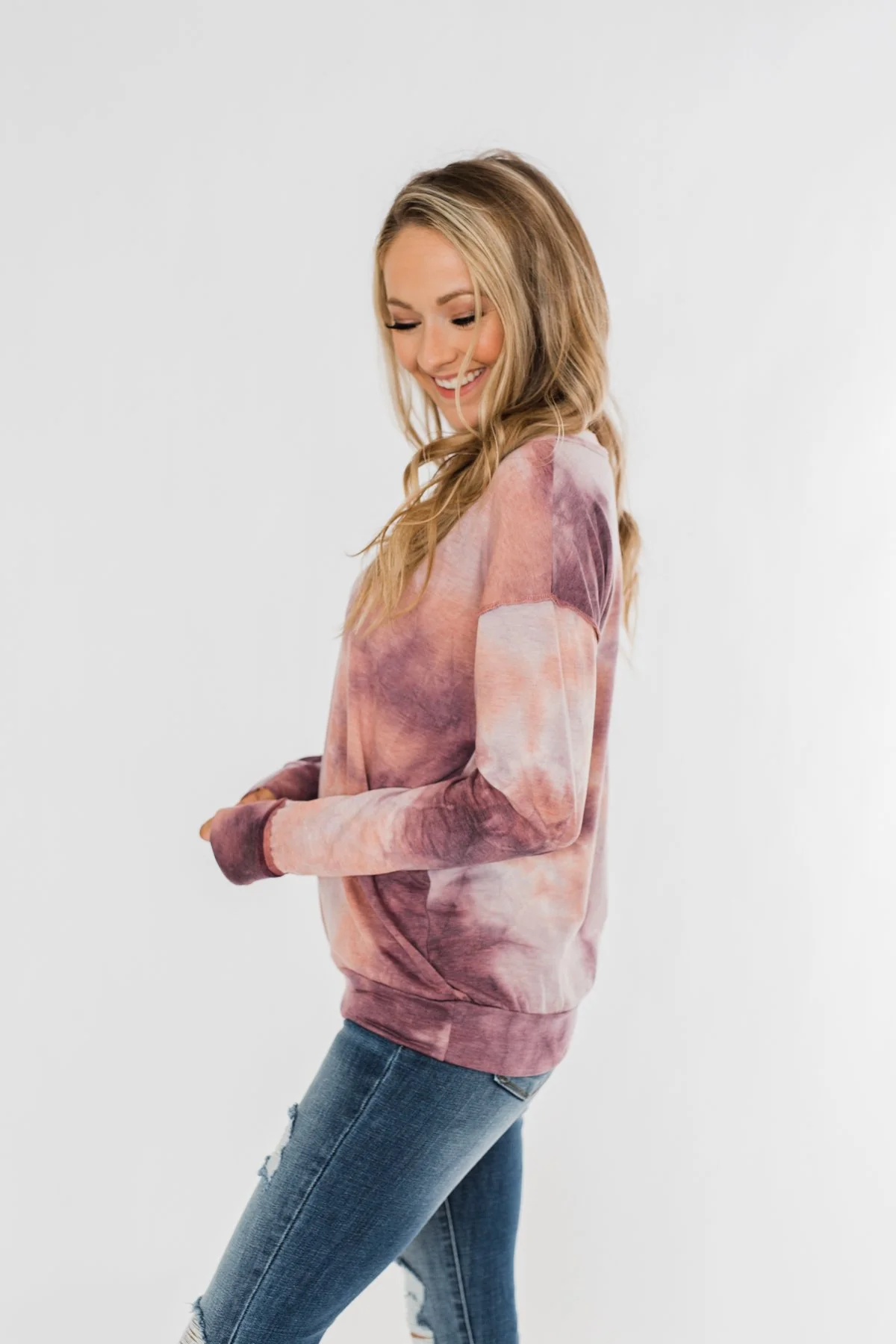 Heart Beats For You Tie Dye Pullover- Purple & Dusty Peach - Image 10