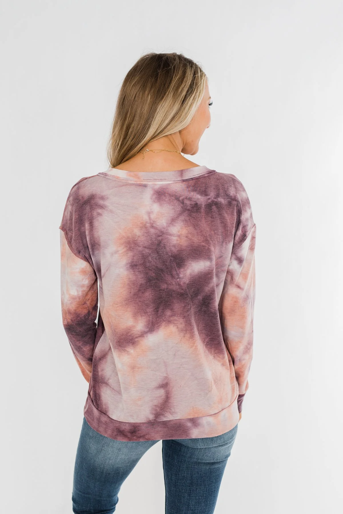 Heart Beats For You Tie Dye Pullover- Purple & Dusty Peach - Image 12