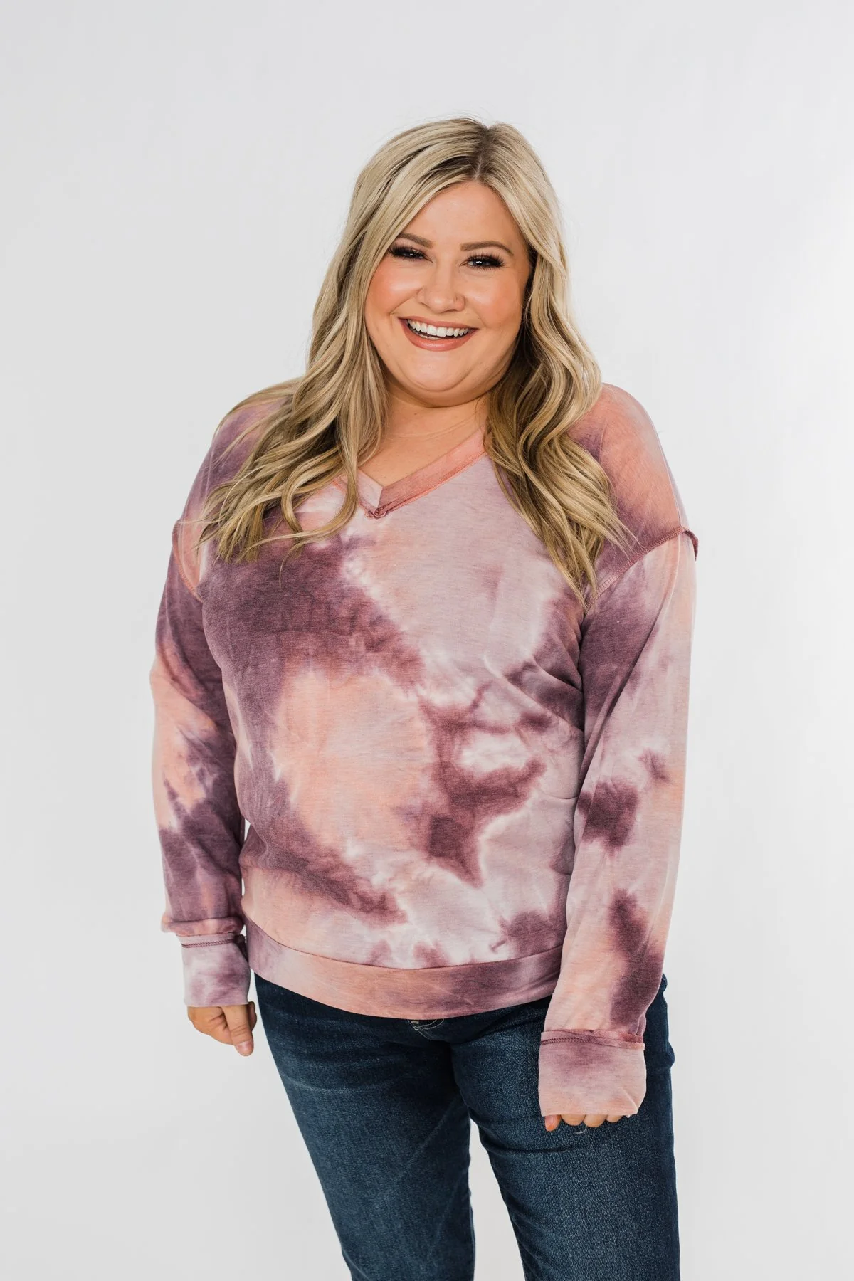 Heart Beats For You Tie Dye Pullover- Purple & Dusty Peach - Image 6