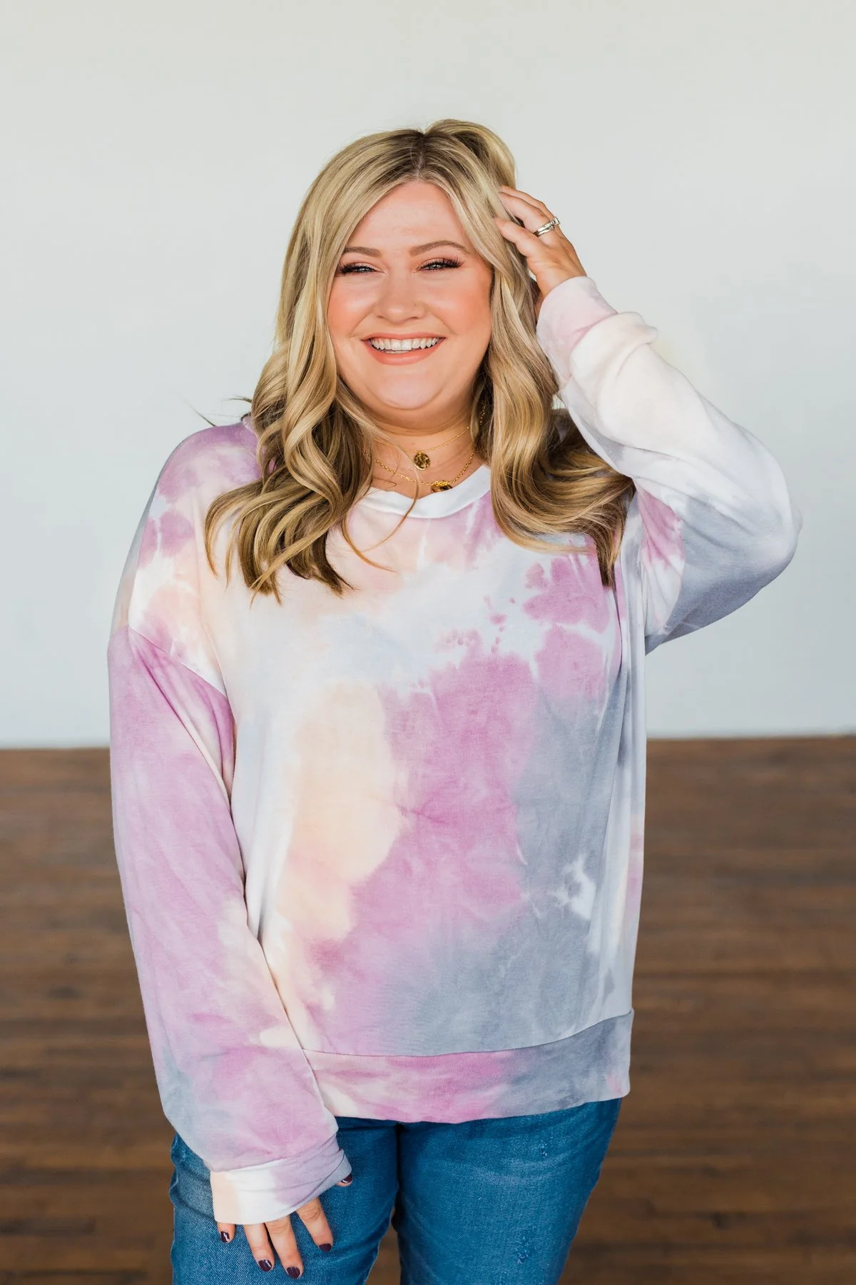 Heart Calls For Tie Dye Pullover Top- Grey, Orchid, & Peach - Image 3