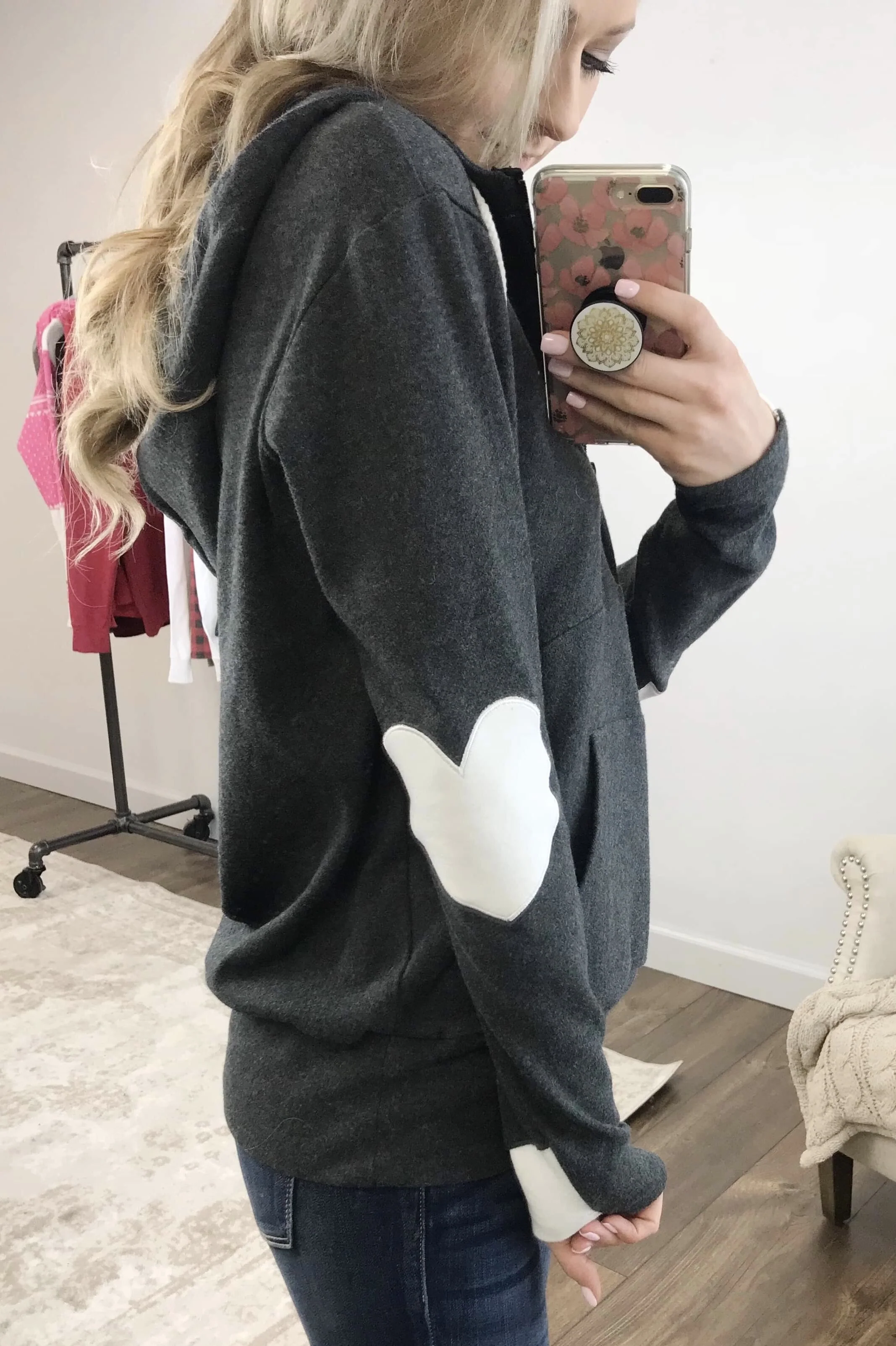 Heart Elbow Patch Half-Zip Ampersand- Charcoal