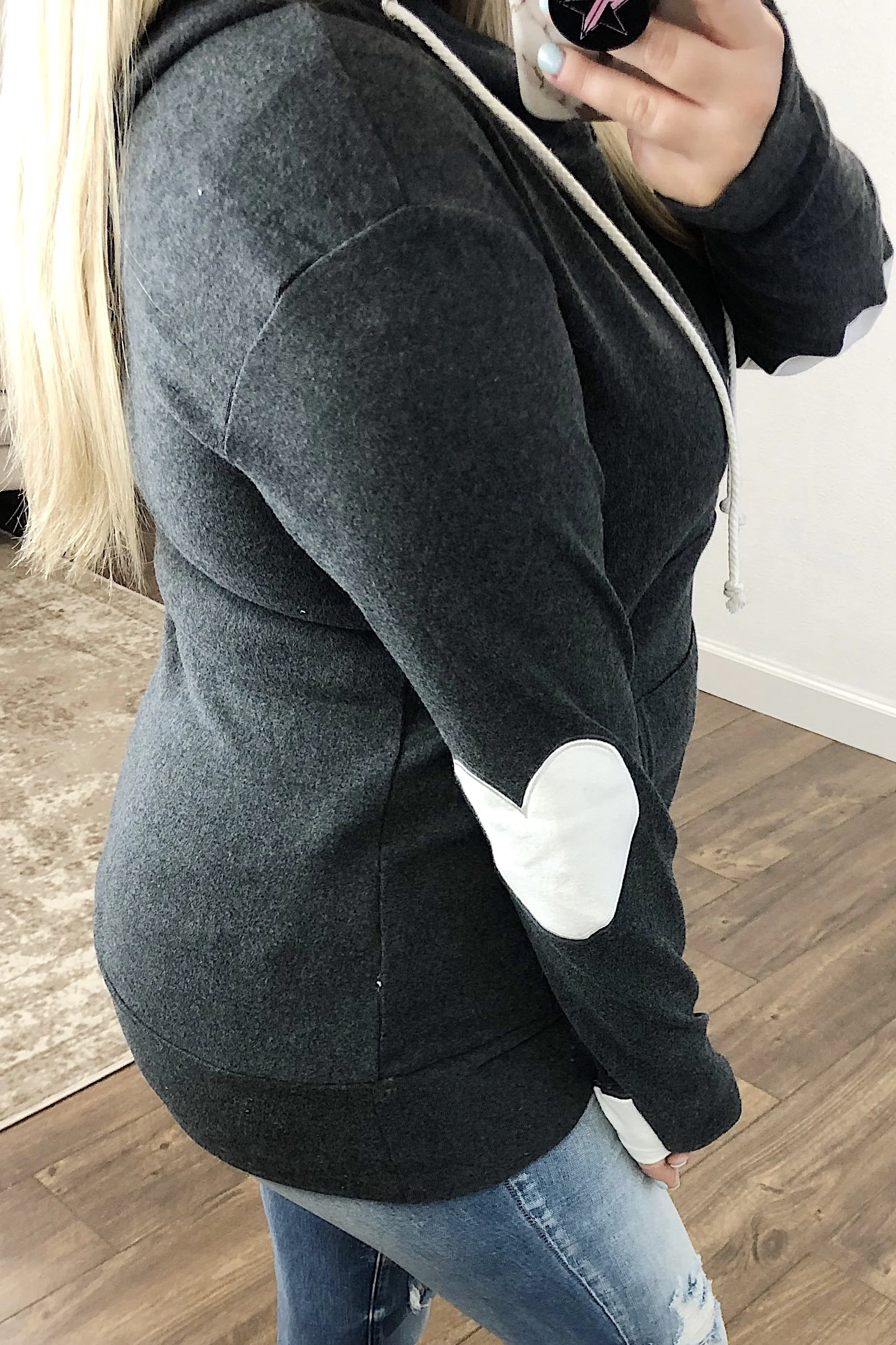 Heart Elbow Patch Half-Zip Ampersand- Charcoal - Image 5