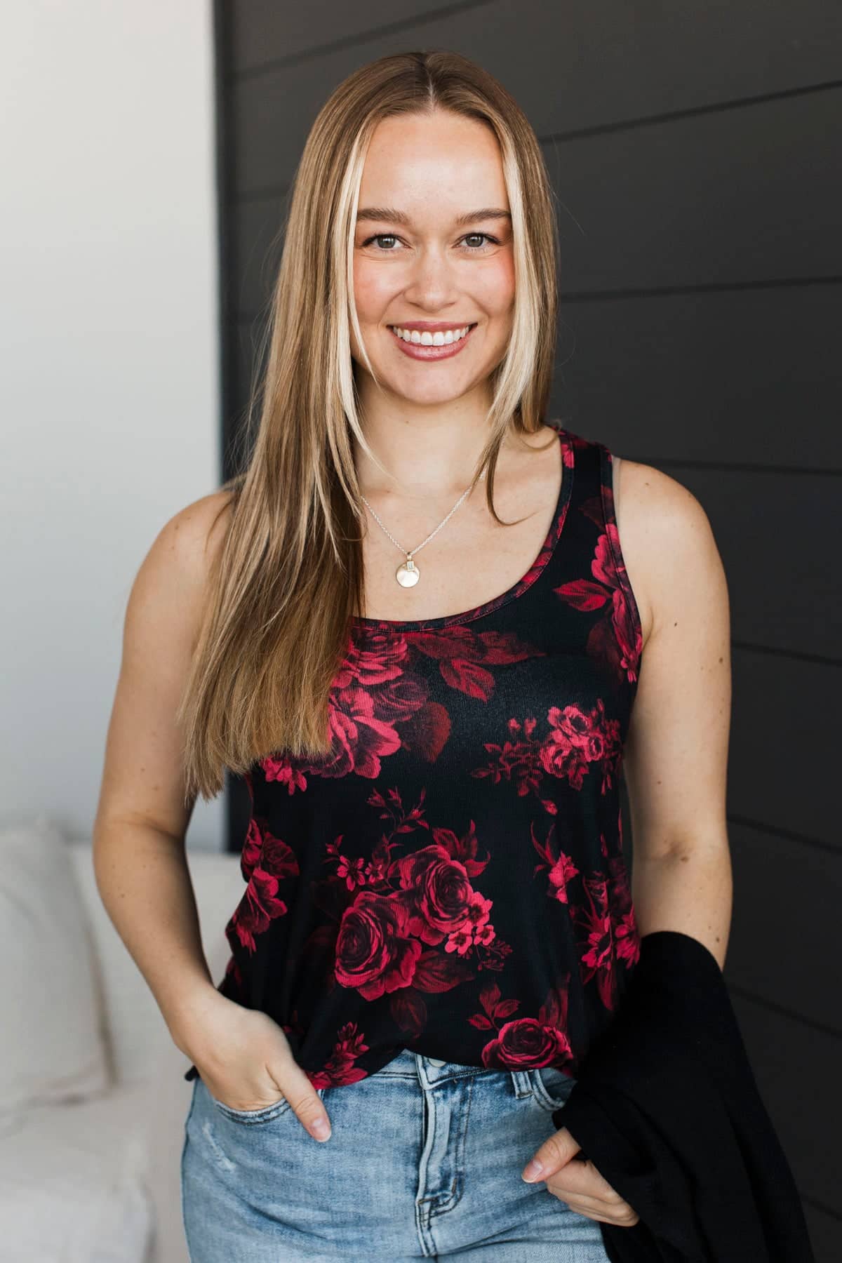 Heart Full of Wonder Floral Tank Top- Black & Red
